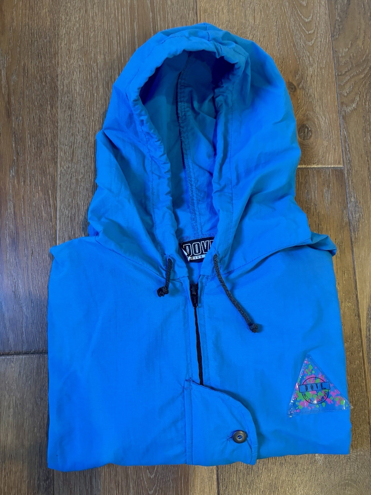VINTAGE 80s Blue DOVE Activewear, Medium, Windbreaker Hooded, Surfer