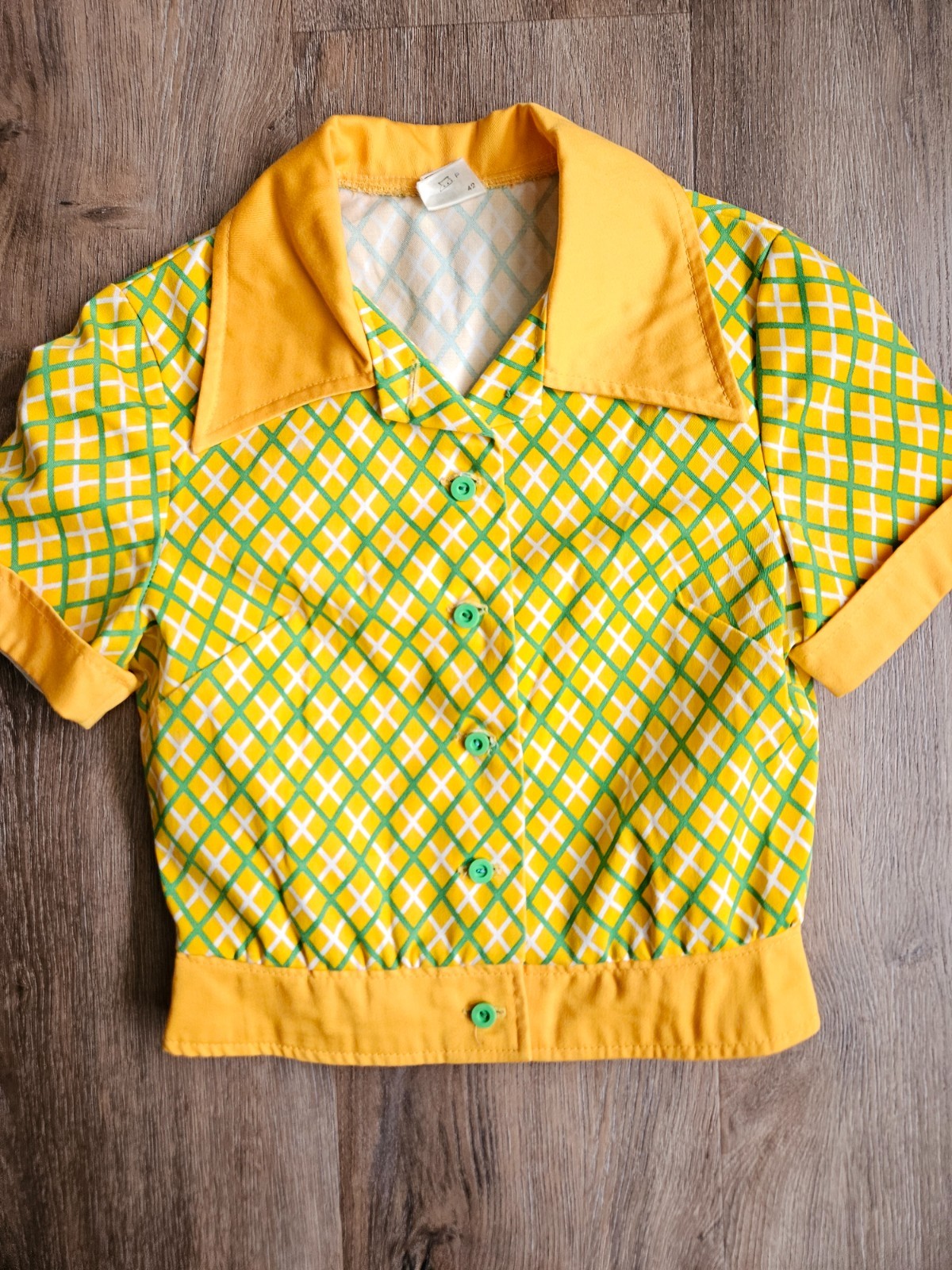 Vintage 50s yellow green women&rsquo;s top cropped jacket cotton blend made in europe