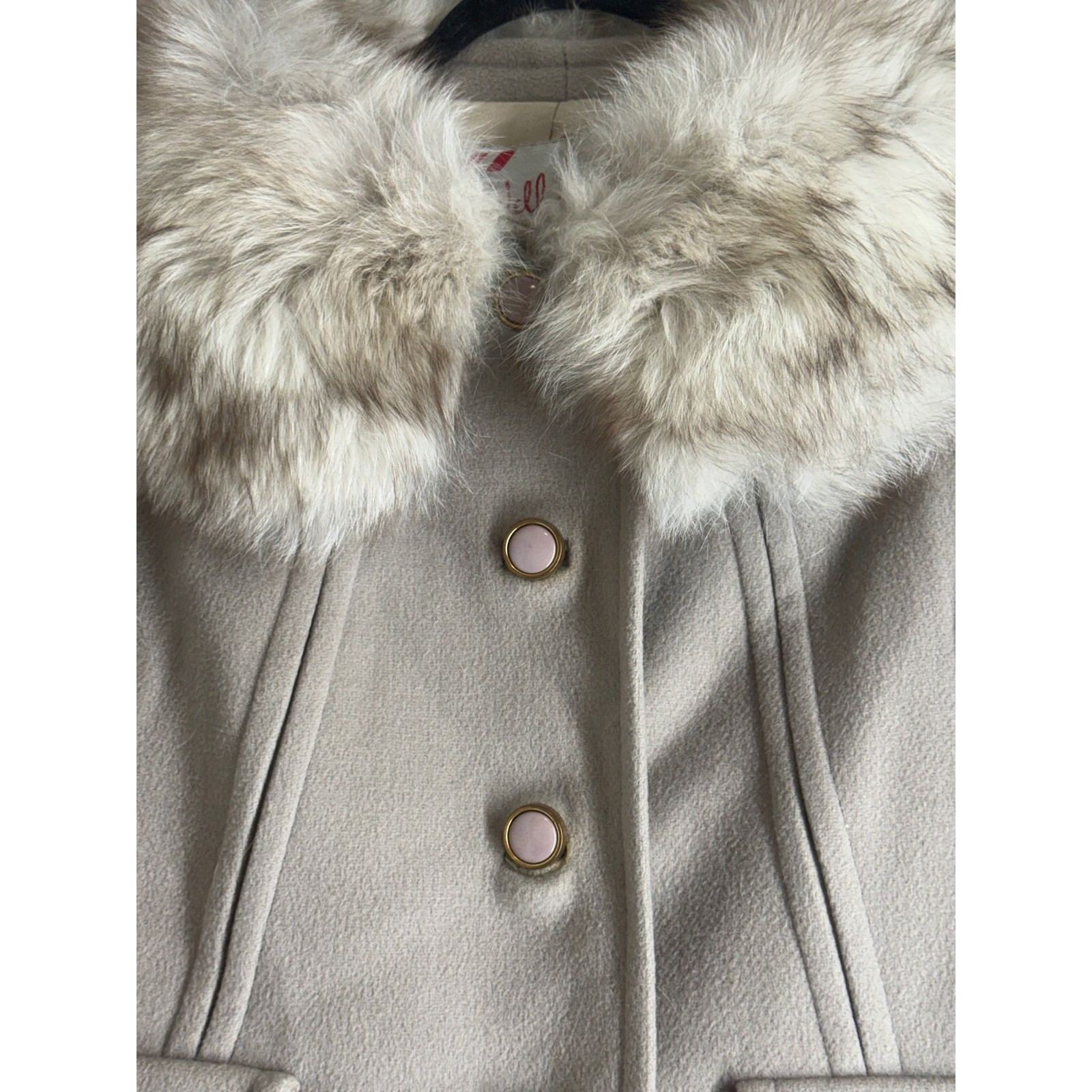 Vintage Wellesley Stevens Forstmann Wool Coat Faux Fur Collar Beige Long Jacket