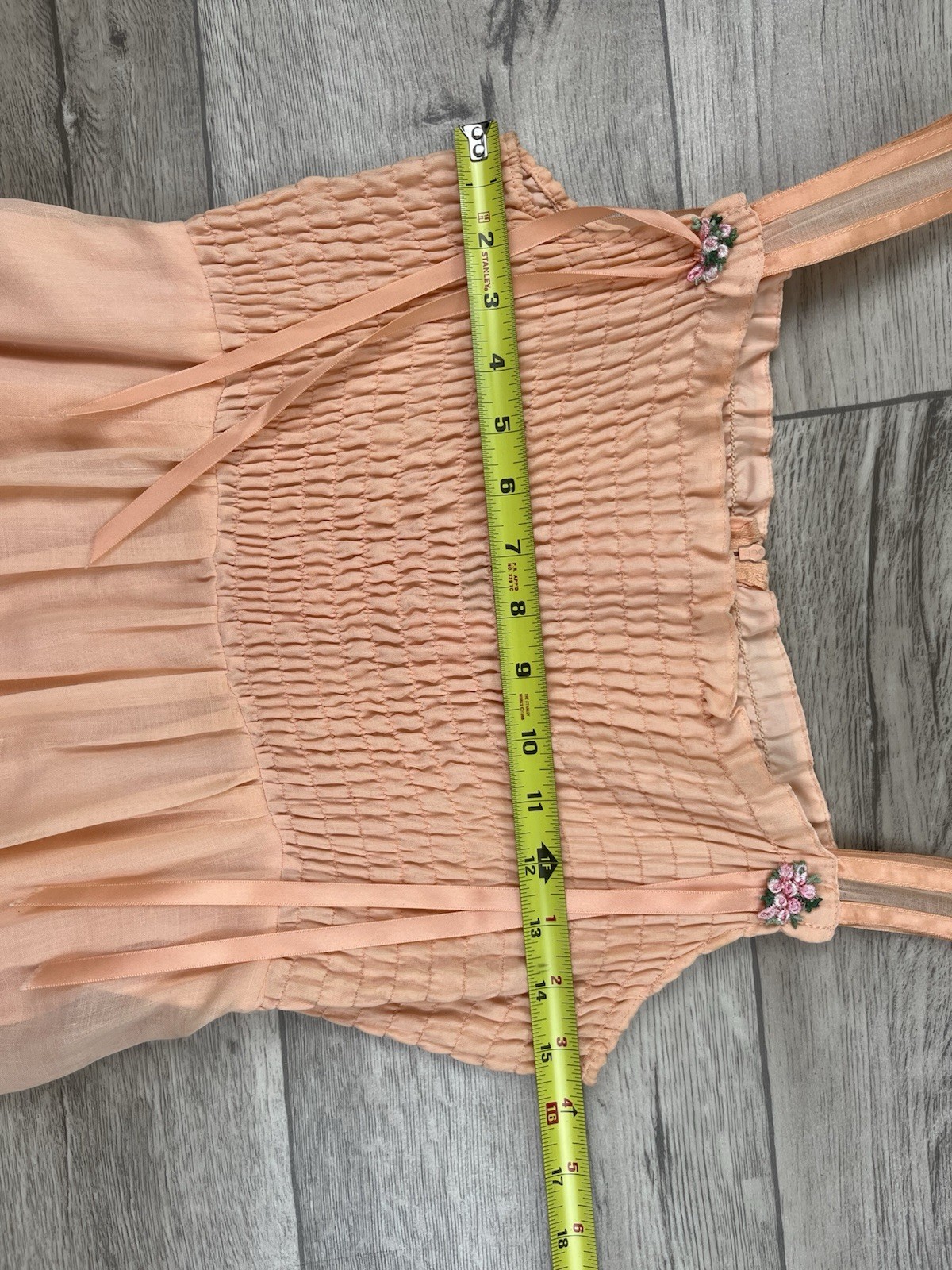VTG Phase II Dress Sz XS/ S Pink Coral Smocked Floral Maxi Prairie Sundress 70&rsquo;s