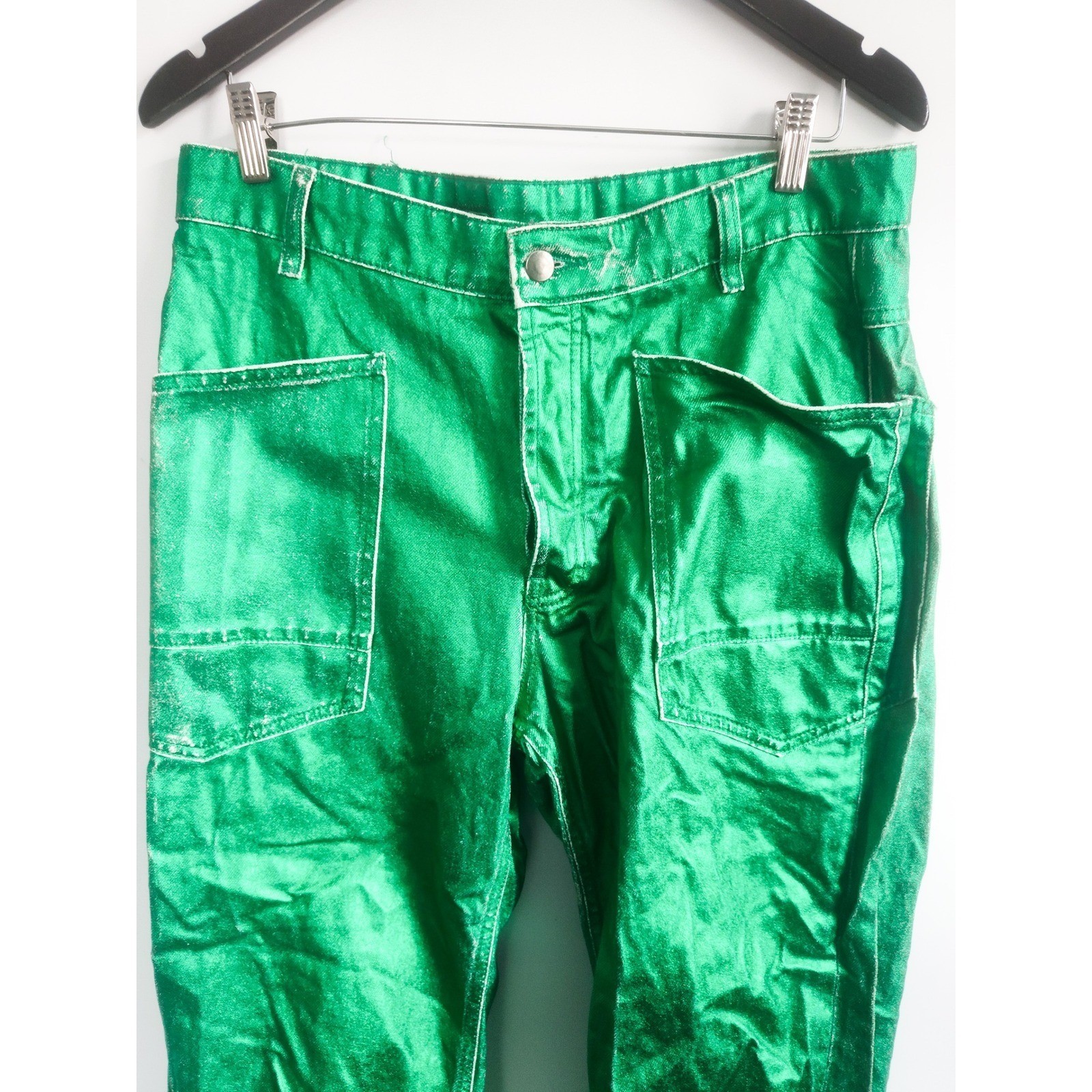 New We The Free Jeans Barrel Moxie 34×26 Metallic Green Low Slung Horseshoe NWOT