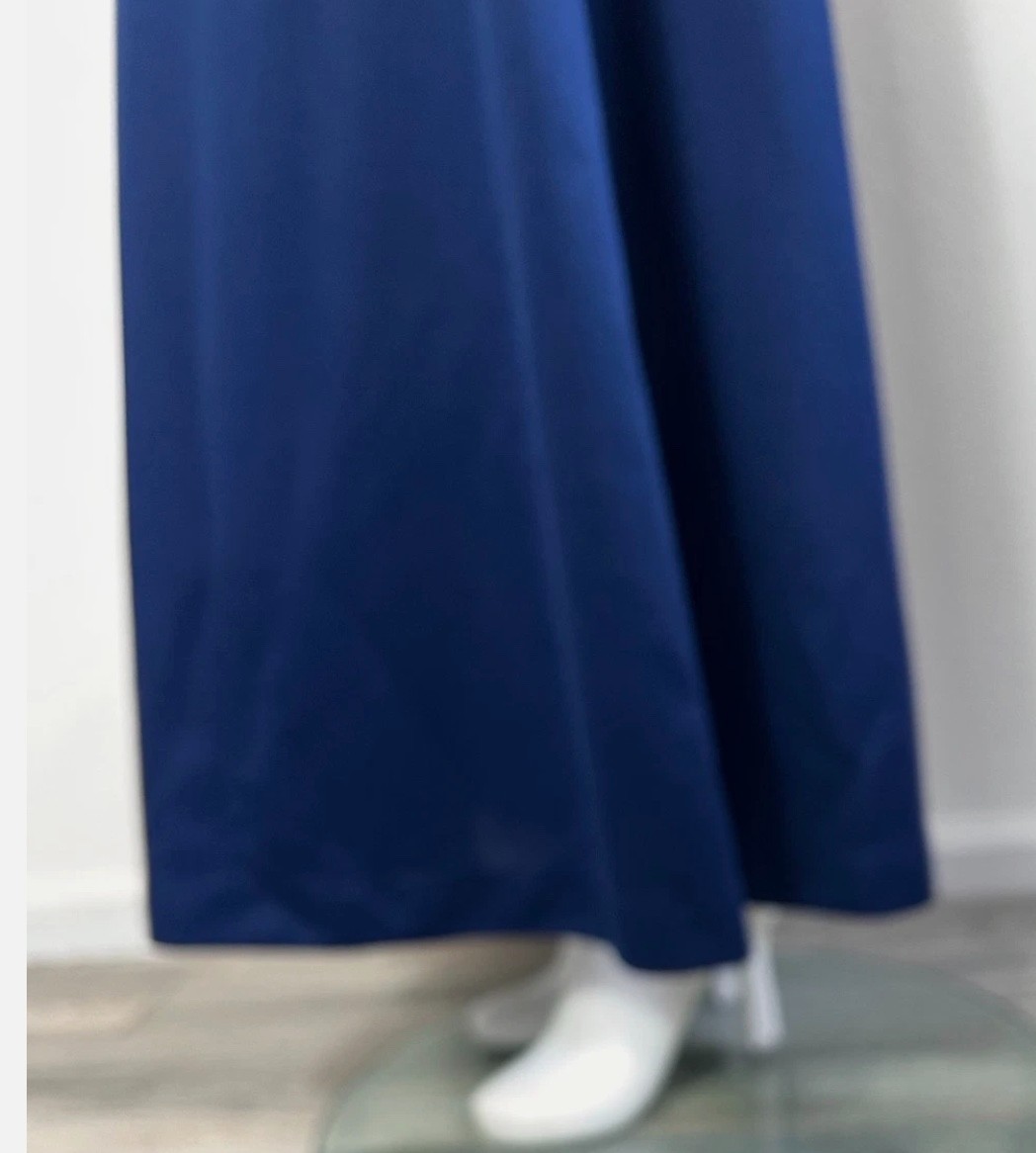 70s Maxi Dress w/Jacket Size Small Blue Red White Trim Belt Crew Short Sleeve