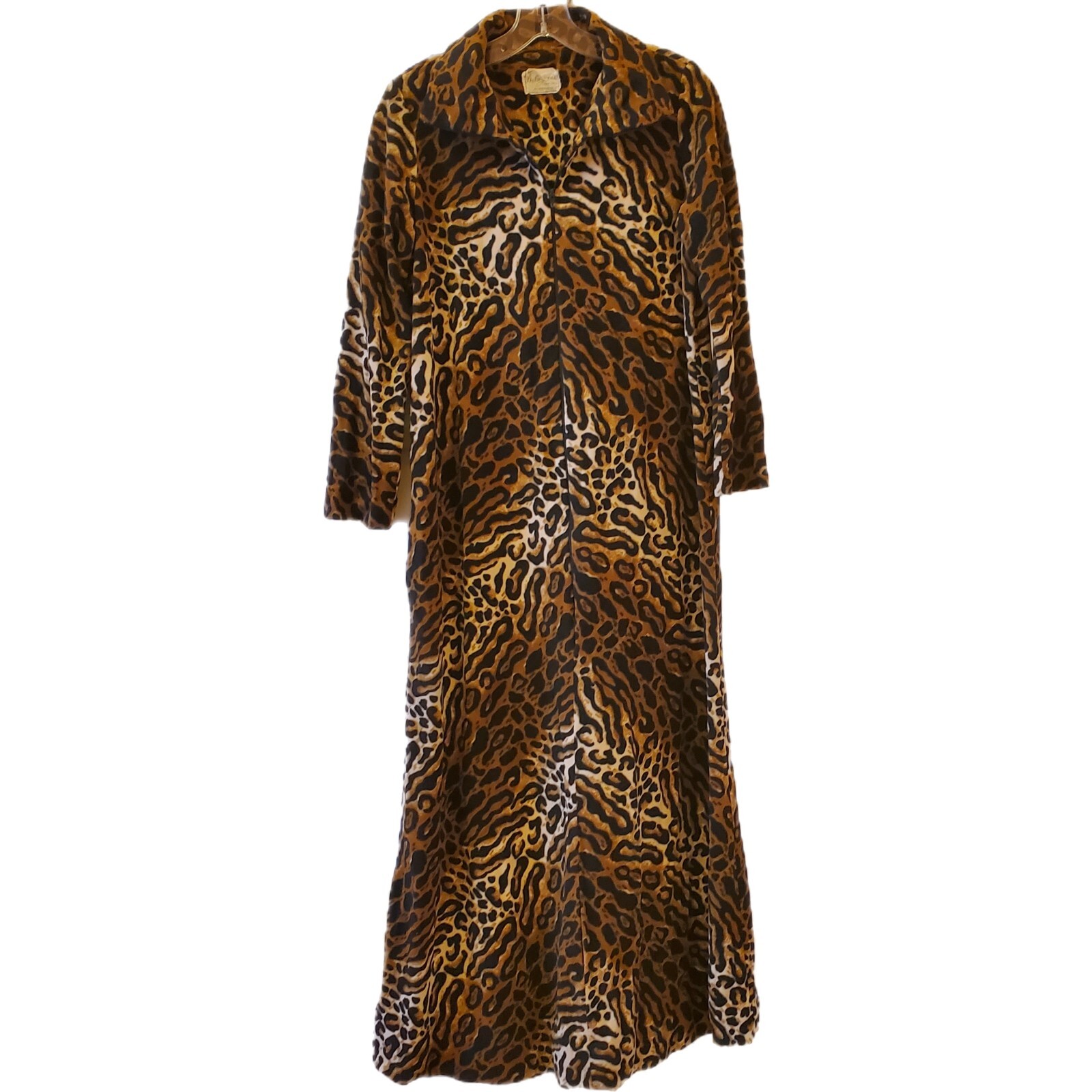 Vintage Dela Ann Velvety Fleece Leopard Ocelot Robe Lounger Size Small Mob Wife