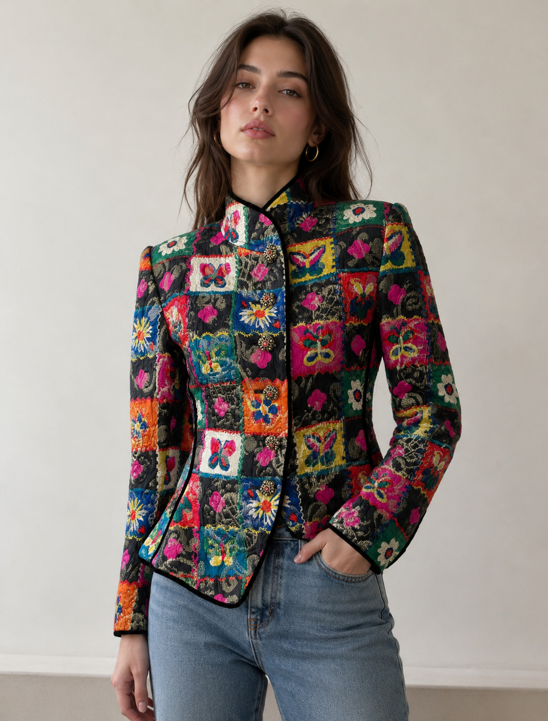 EMANUEL UNGARO Vintage 6 Butterfly Jacket Embroidered Buttons 1990&rsquo;s Small Rare