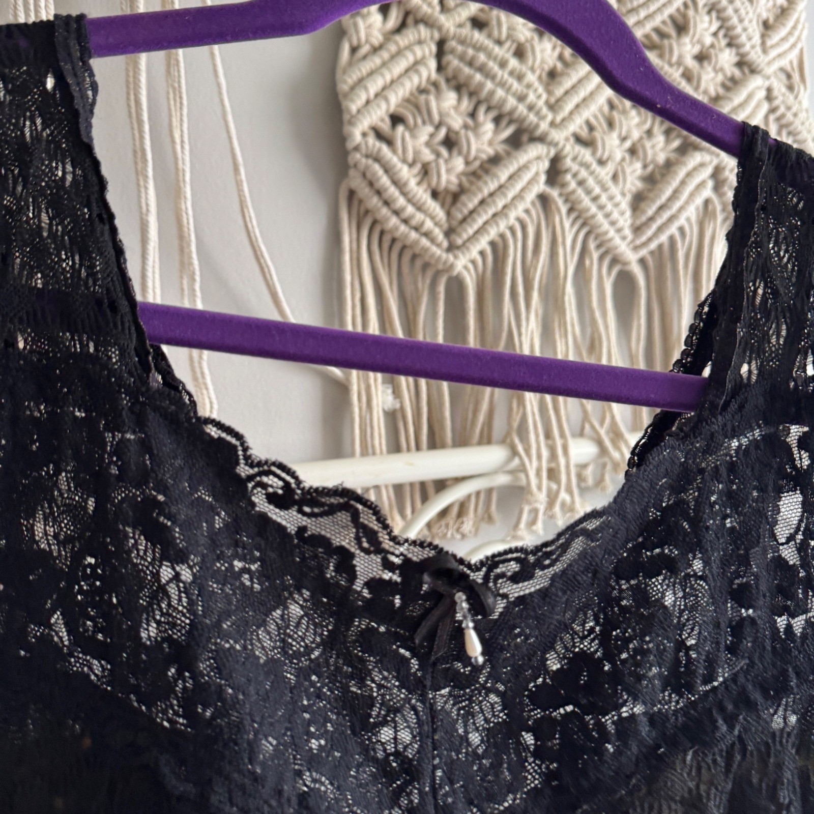 Unbranded Vintage Lace Crop Tank Top S Black Floral Sheer Goth Coquette Bow