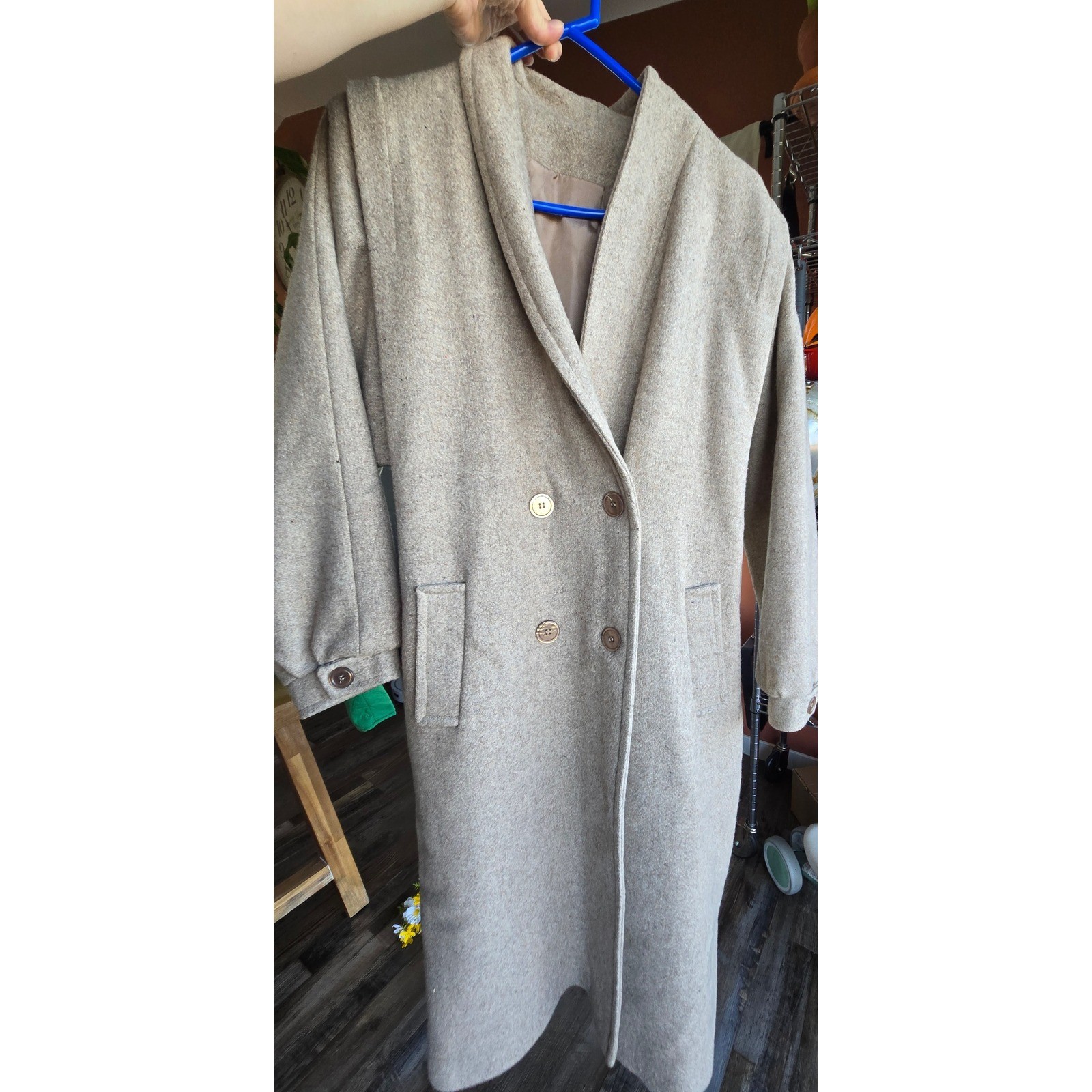 Vintage Unbranded Wool Blend Double Breasted Long Pea Coat Pockets Sz XL