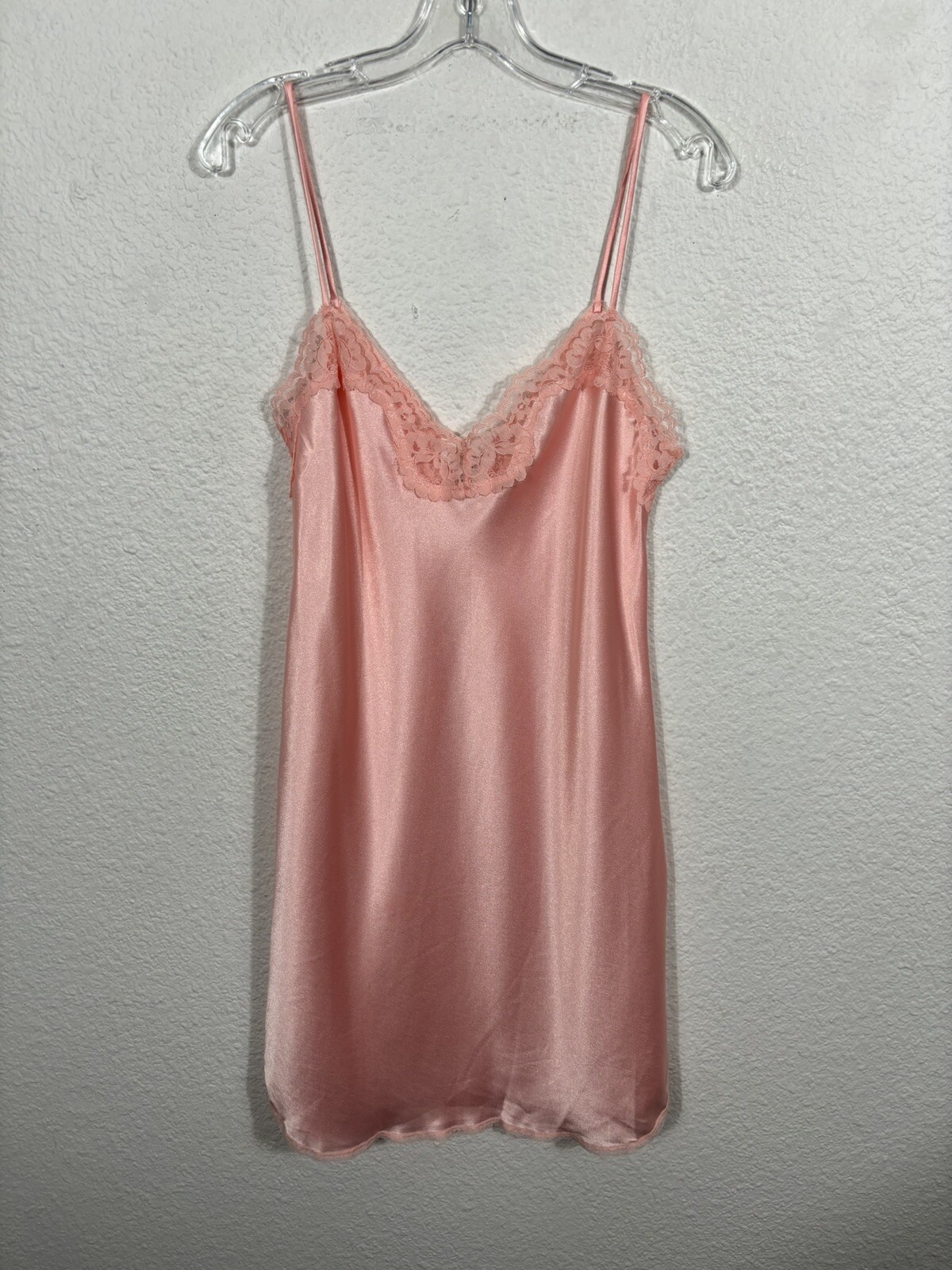 Vintage Barbizon Satin Dress Slip Medium Nightgown Pink Lace Trimmed Polyester