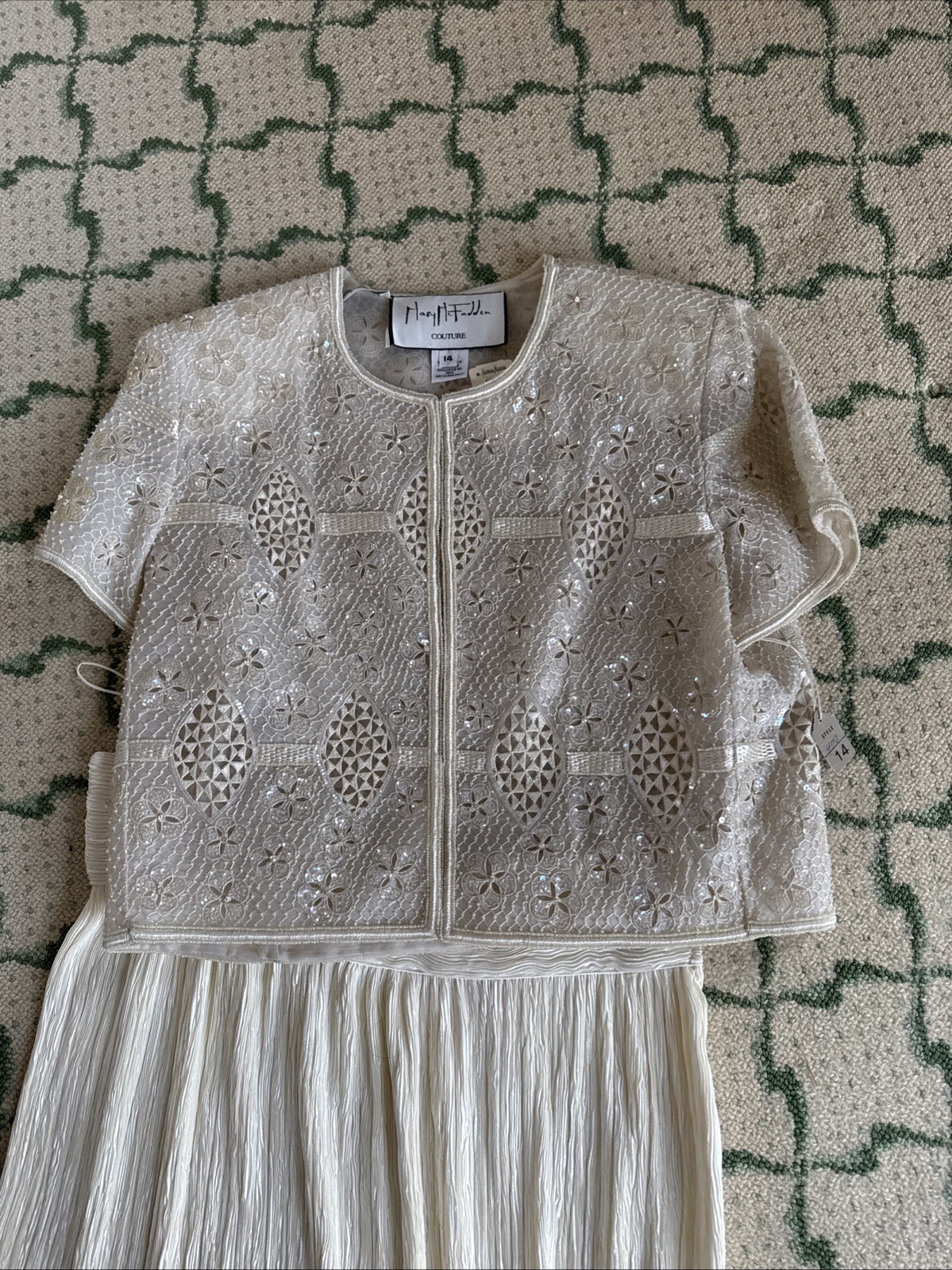 VINTAGE NWT MARY MCFADDEN COUTURE JACKET & SKIRT GOWN Plisse Pleat Sequins 14-16