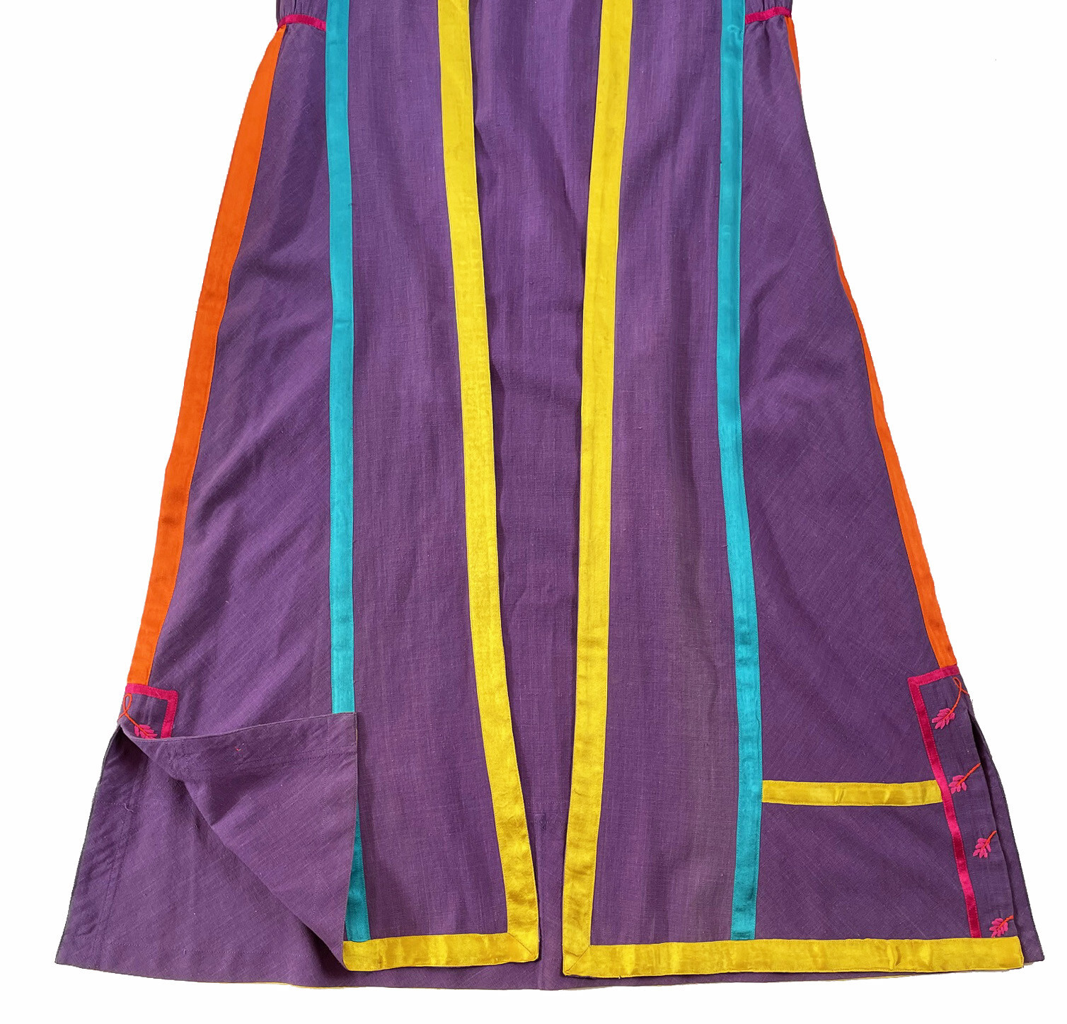 JOSEFA Caftan Duster Robe Purple Embroidered Cotton Mexican Vintage Size S
