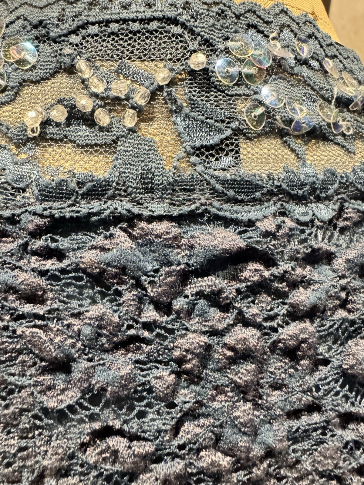 ANN FERRIDAY vintage pucker lace sequin Wrap top