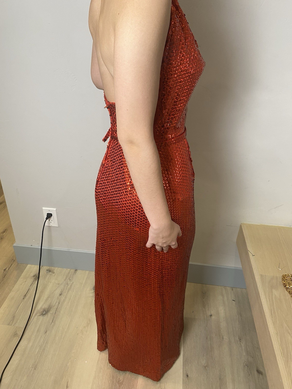 VTG 70’s Red Sequined Fitted Halter Gown Dress S Women’s Party Formal Cocktail