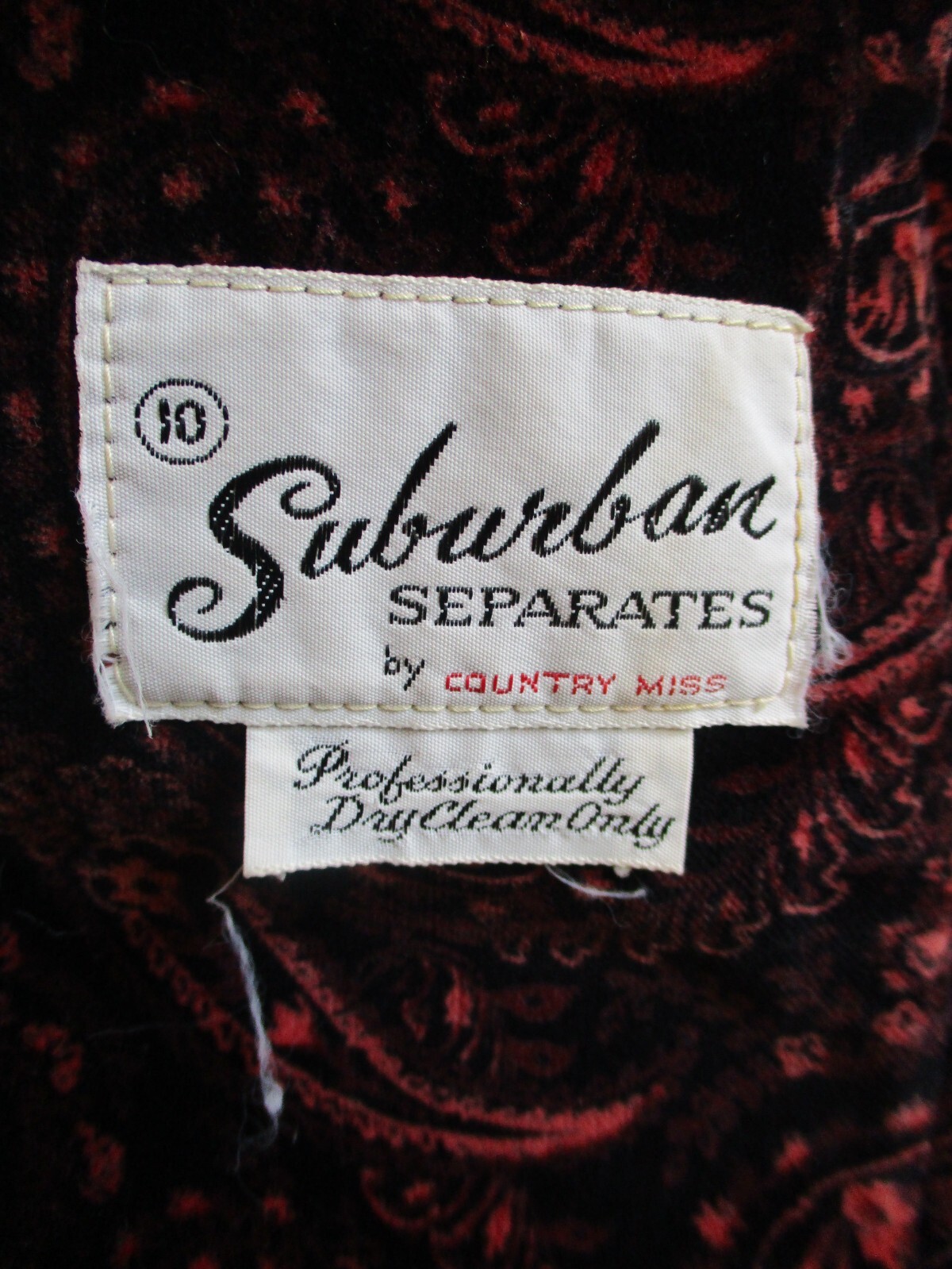 Vintage Suburban Separates Blazer Medium Women Velvet Paisley Print