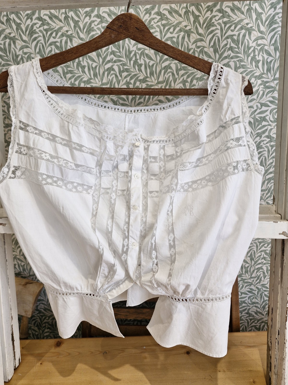 Antique Victorian Edwardian Camisole corset cover cotton lace.