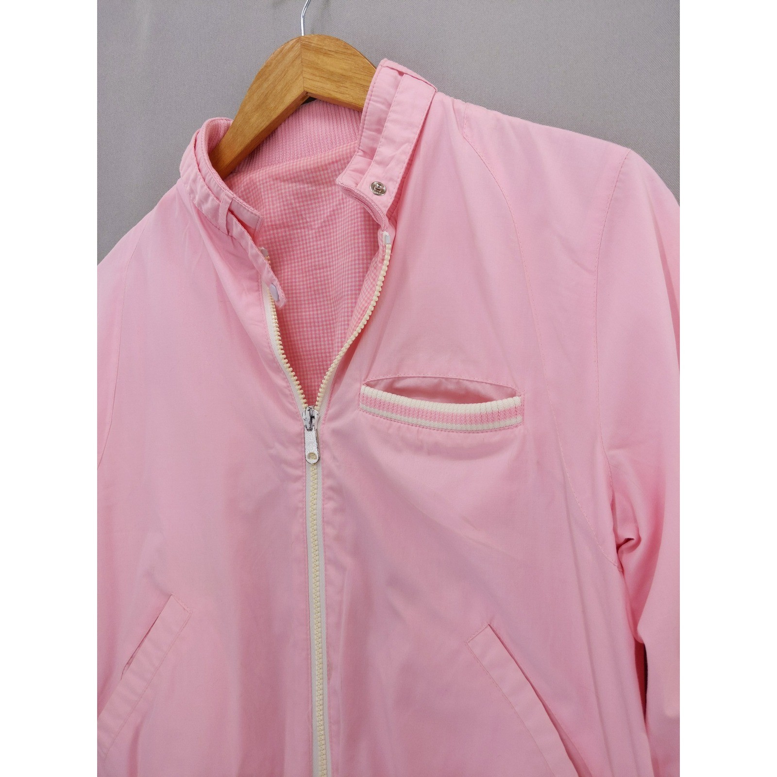 vtg 80s Reversable Celebration Bomber Jacket Womens M Pink Gingham Zip Up