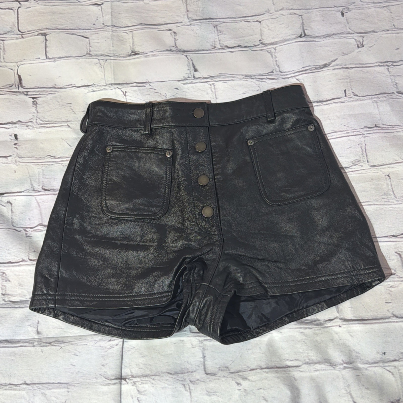 Leather Button Fly Micro Shorts Sz 4 First Bare Back 12in Rise 90’s Vintage
