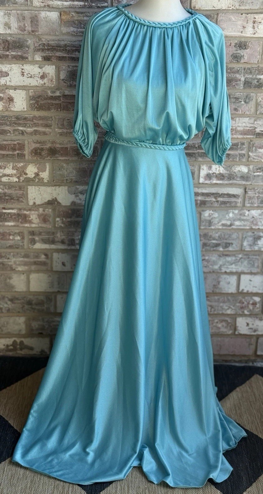 Vintage Bernie Bee New York Blue Evening Wear Dress Elegant Solid Blue Belt 10