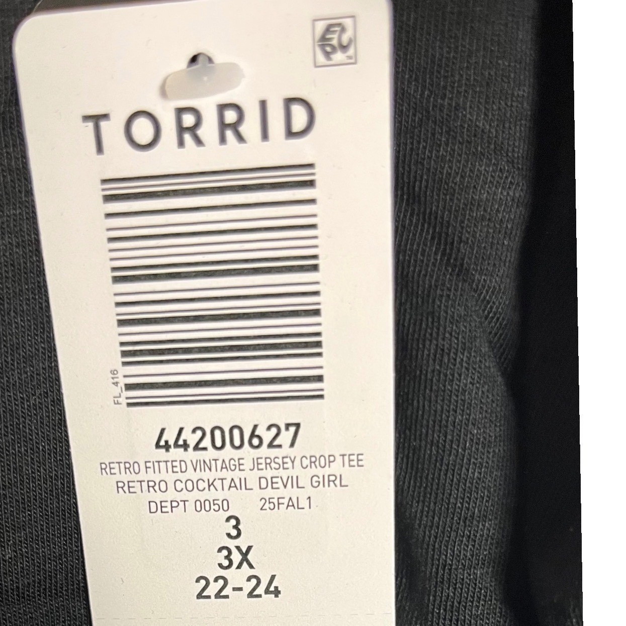 NWT Torrid Retro Chic Fitted Vintage Jersey Crop Tee 3X