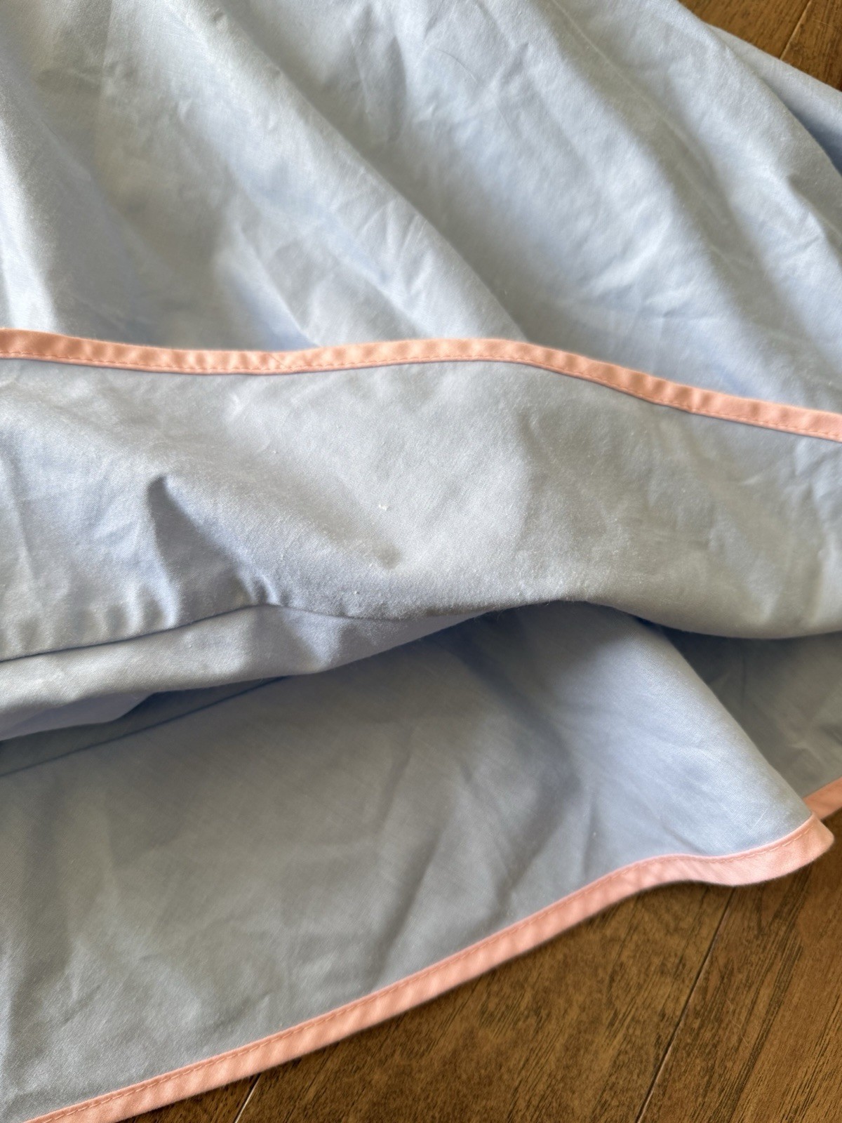 Vintage Cottagecore Dress Trad Wife Swing Dress Powder Blue Pink Trim 1950s