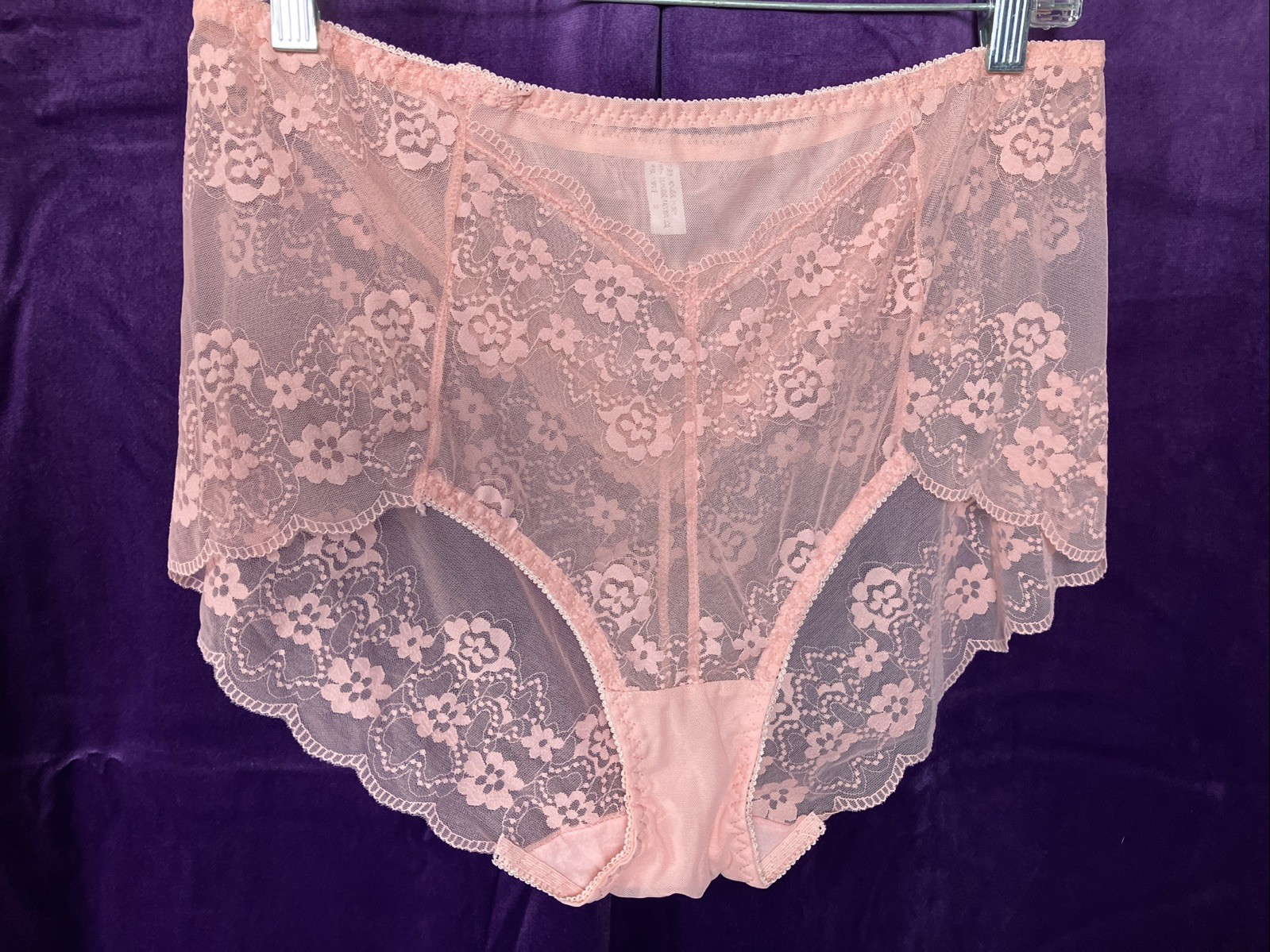 Set 2 NEW 3x Sheer Lace Risqué PINK Granny Panty Nylon Mesh Lace Sissy Stocking