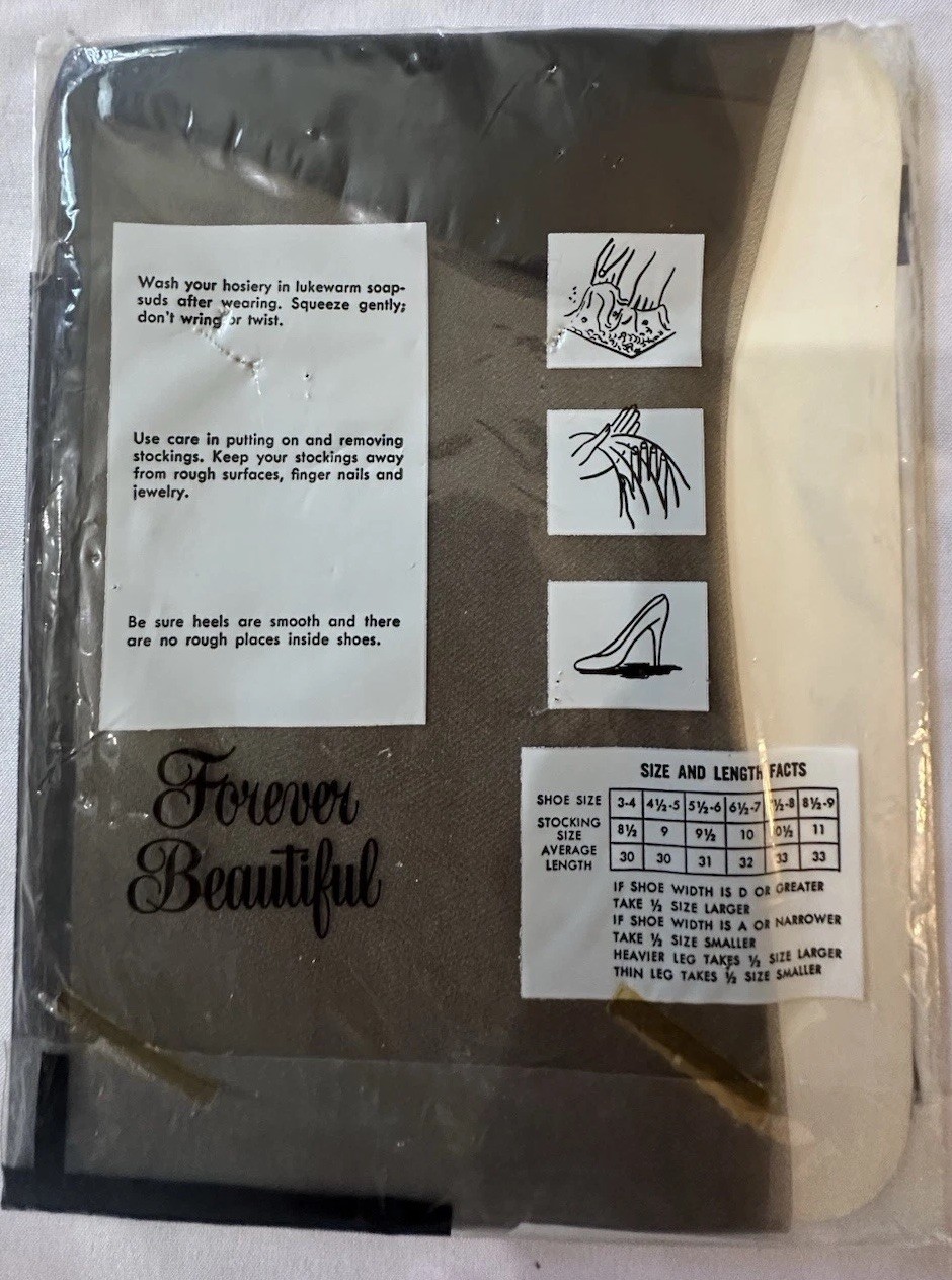 Forever Beautiful Hosiery Off Black Stockings Sz 9.5 400 Needle 15 Denier Nylon