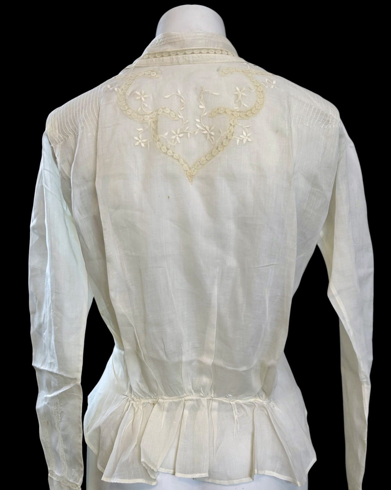1890s Antique Edwardian White Shirt Waist Blouse Embroidered