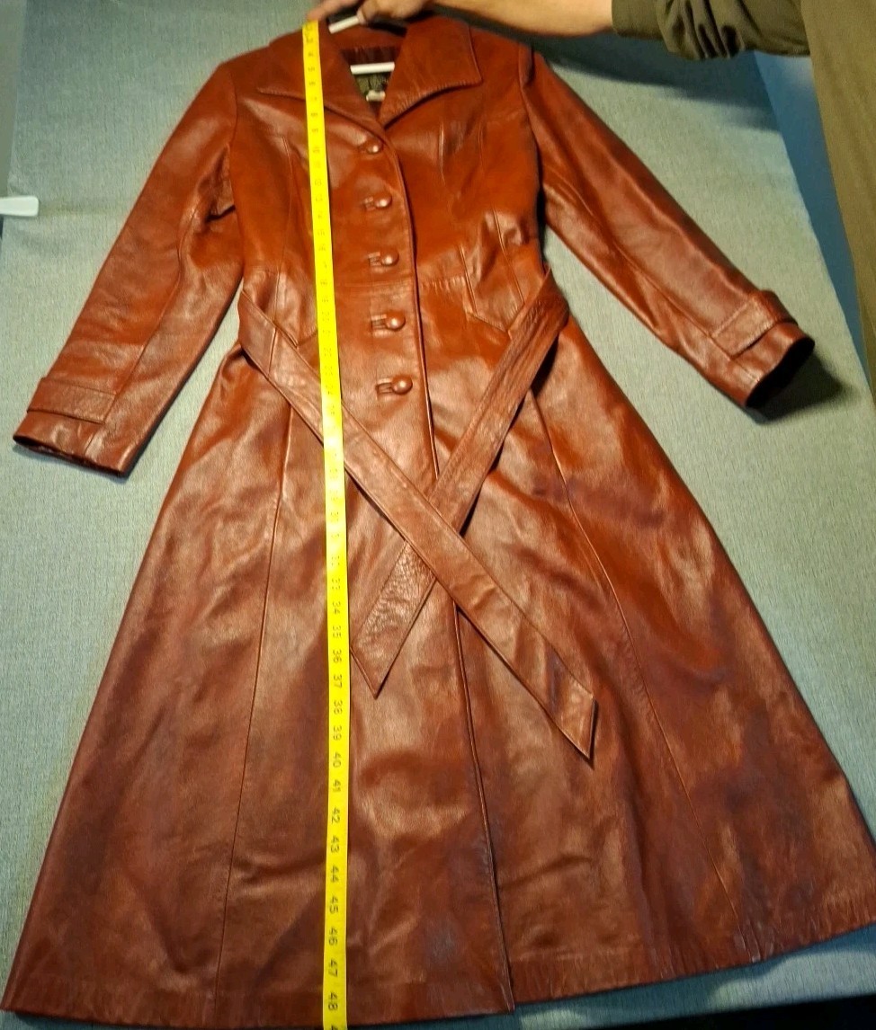 Vintage Ami Leather Ltd Fitted Lined Women&rsquo;s Flared Trench Coat BURGUNDY Sz 10
