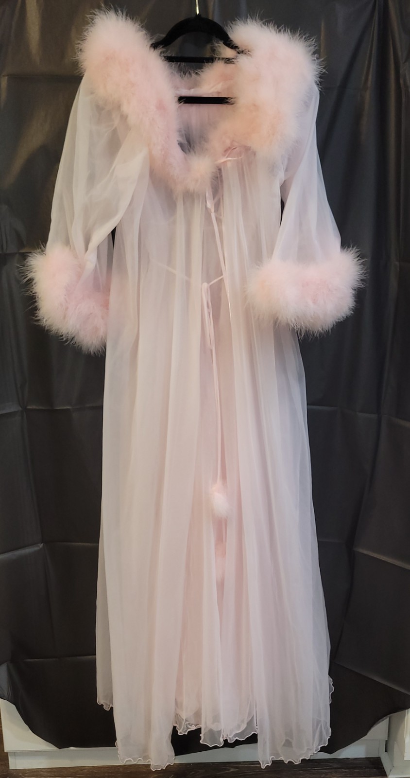 Vtg InTime 2 Layers Sheer Chiffon Lingerie gown Peignoir Robe S Pink Movie Star