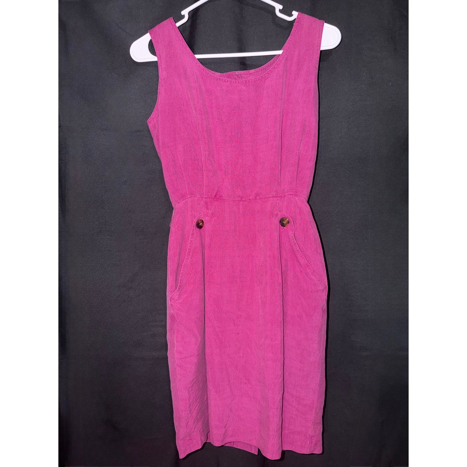 Anne Klein II Vintage Magenta Pink 100% Silk Sheath Dress Petite 2 – Button Back
