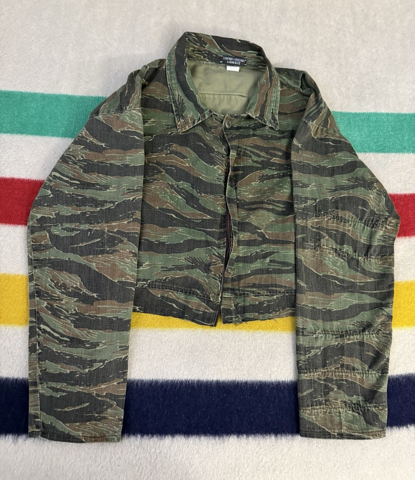 Vintage 70s 80s All Cotton Tiger Stripe Vietnam War Detroit Cropped Jacket