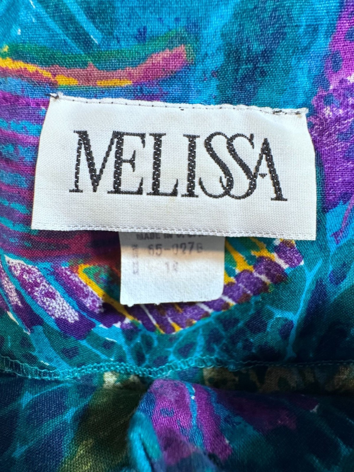 Vintage 80s Melissa Teal Abstract Tropical Print Midi Dress Pockets – Modern Lar
