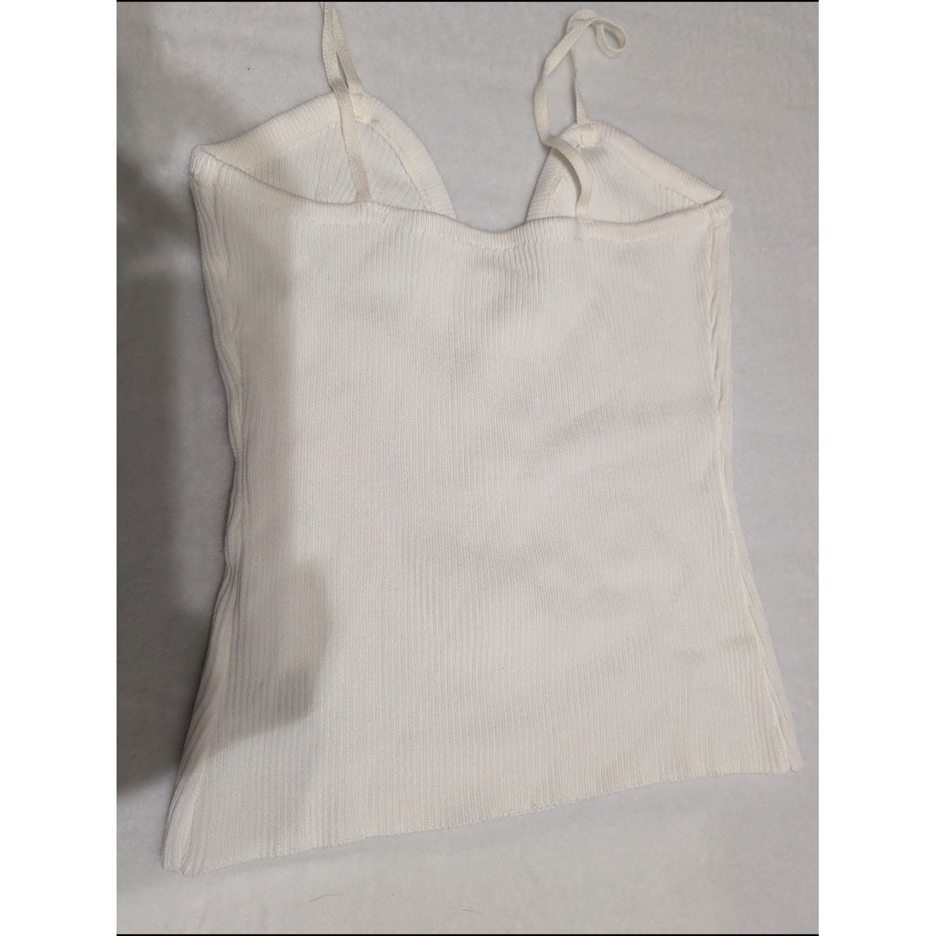 White Ribbed Knit Cami with Gold Accent Buttons SizeM Old money
