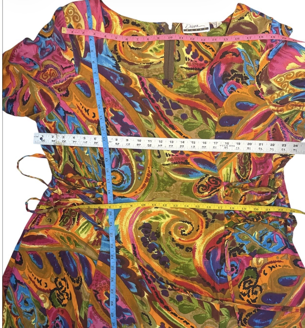 VTG Diana Retro abstract Whimsigoth ART TO WEAR tie side Bohemian Dress SZ 18