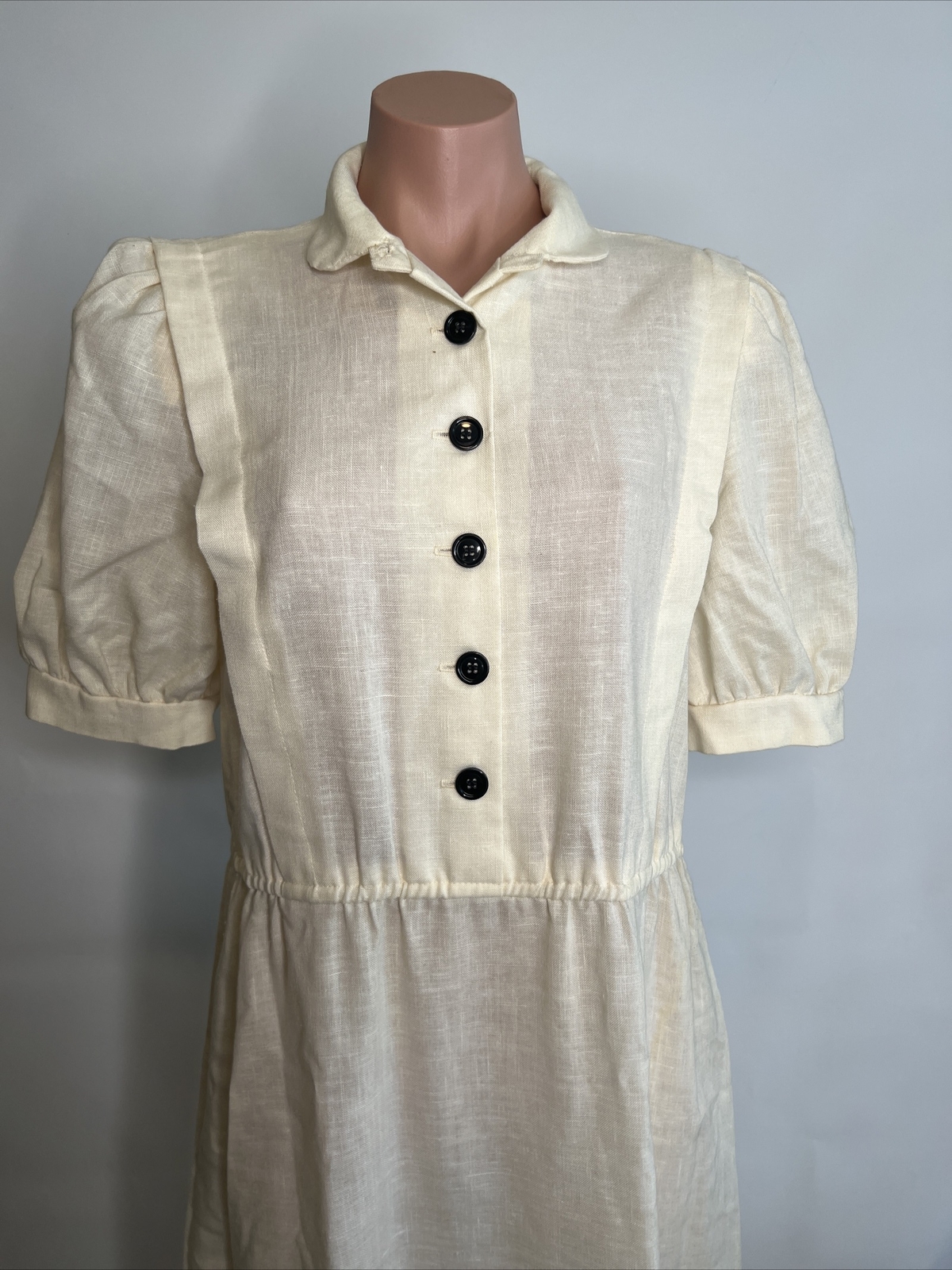 Vintage CHECKABERRY Ivory Button ShirtDRESS – Size 14 – EUC