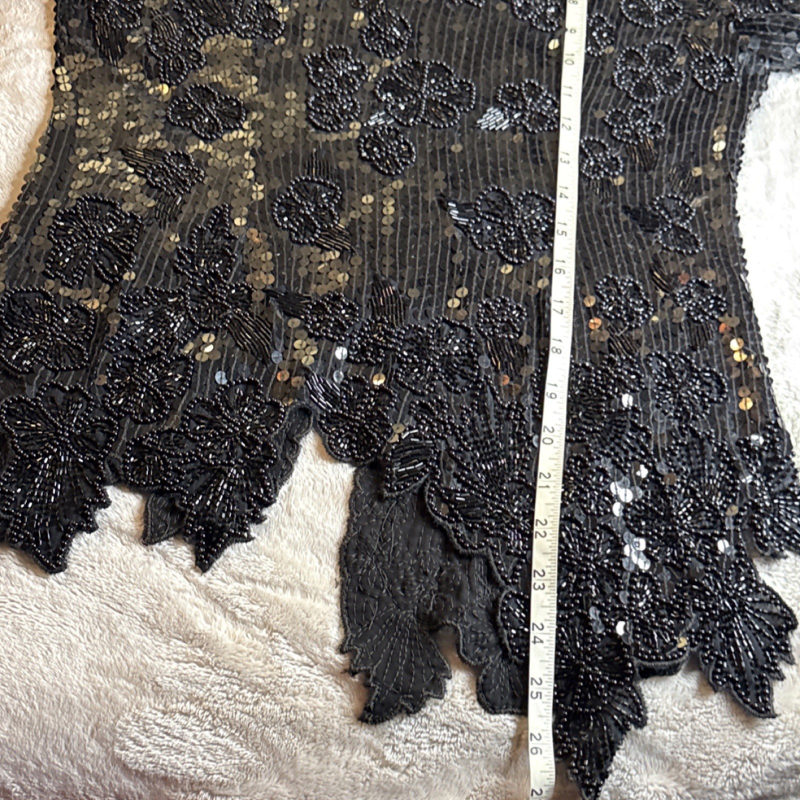 Frank Usher London Black Sequin Beaded Silk Top Small Zipper Back Vintage