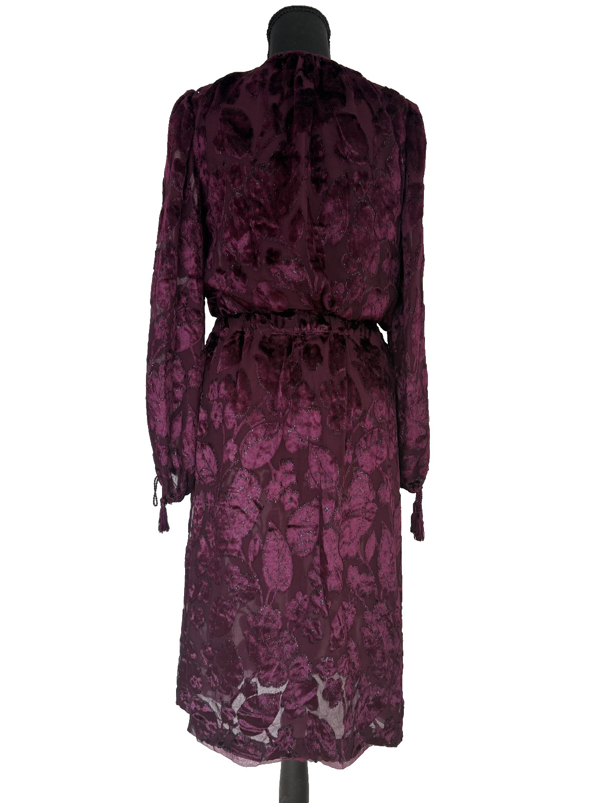 VTG 1977 Oscar de la Renta Burgundy Devoré Tassel Blouse & Skirt Set