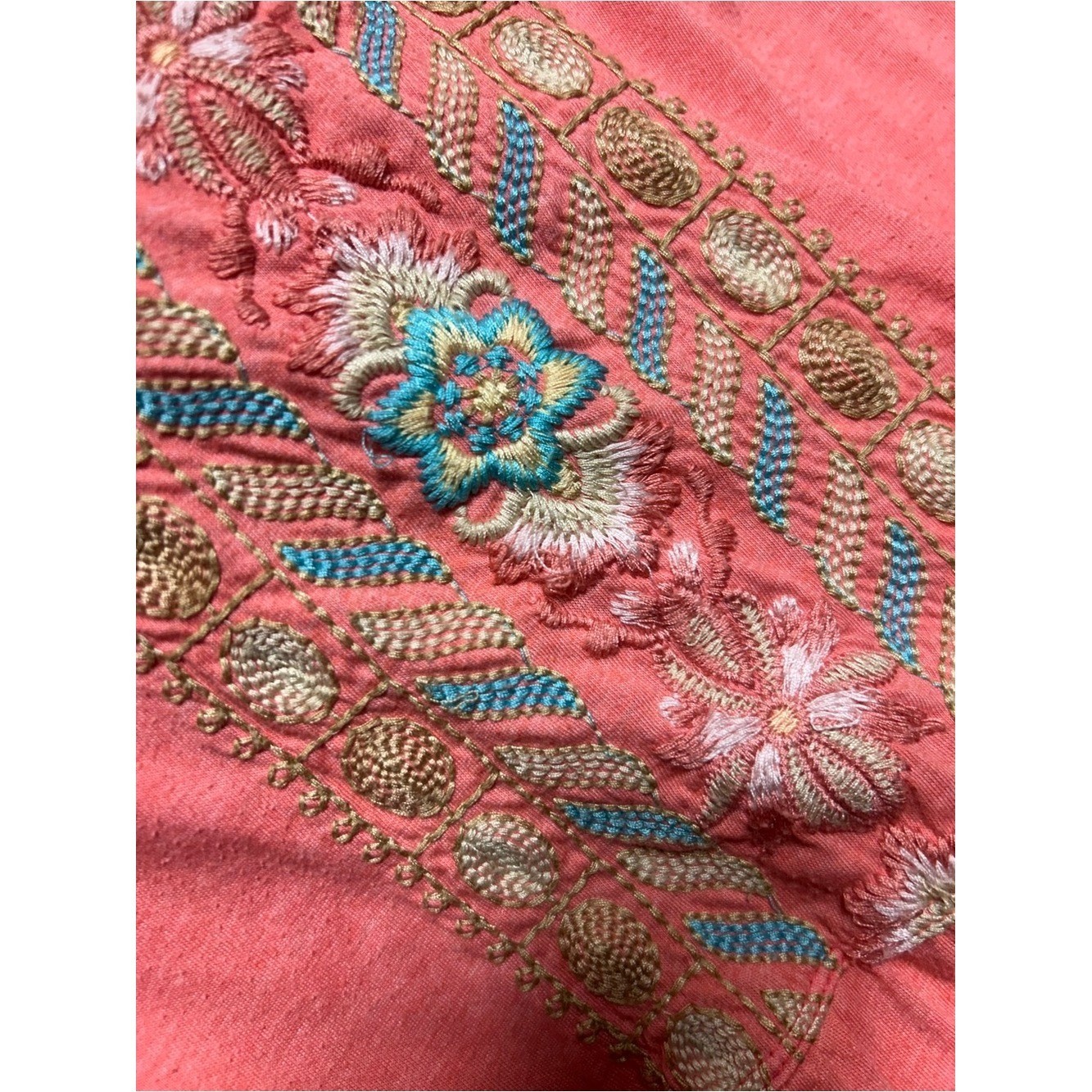 Johnny Was retro style pink embroidered dress size medium