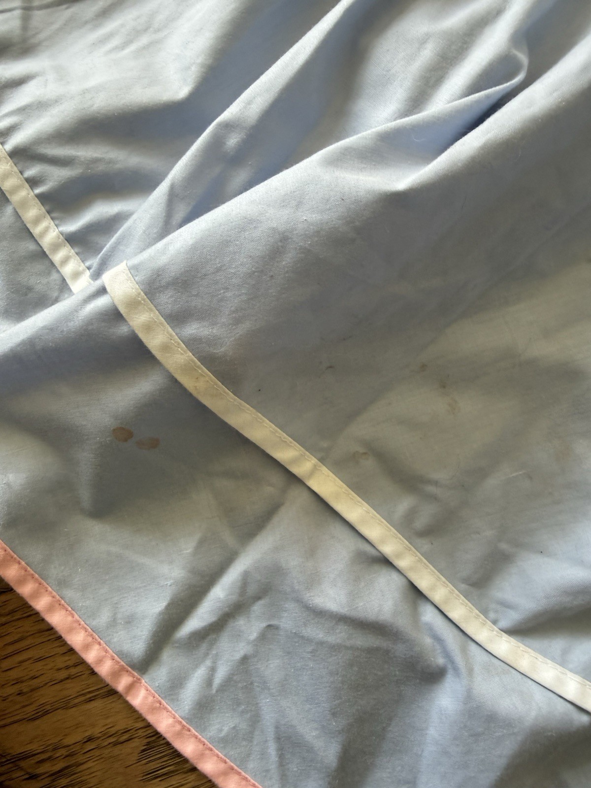 Vintage Cottagecore Dress Trad Wife Swing Dress Powder Blue Pink Trim 1950s