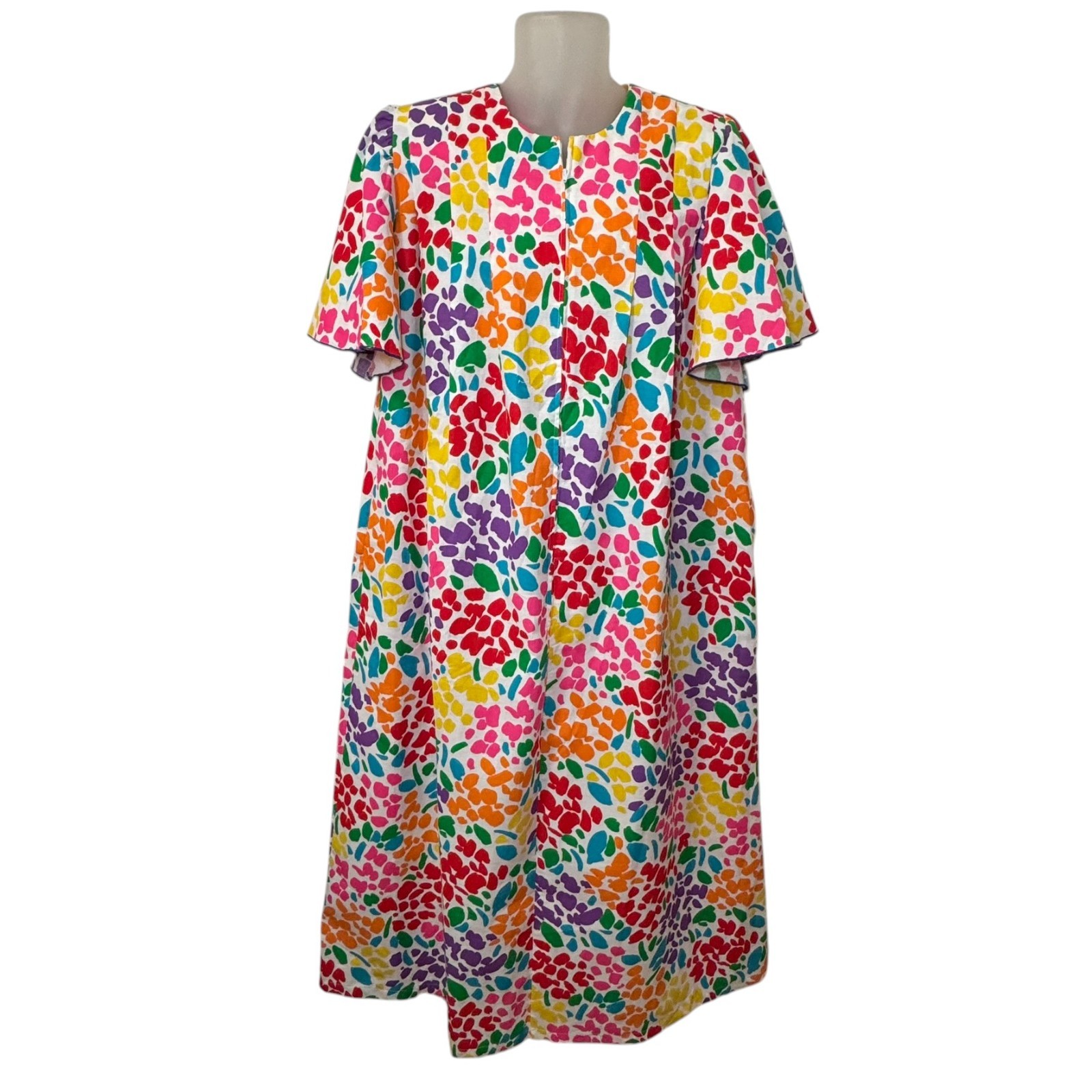 Vintage DAVID BROWN I.MAGNUM Colorful Zip Up Caftan Patio Dress size M Lk Nw