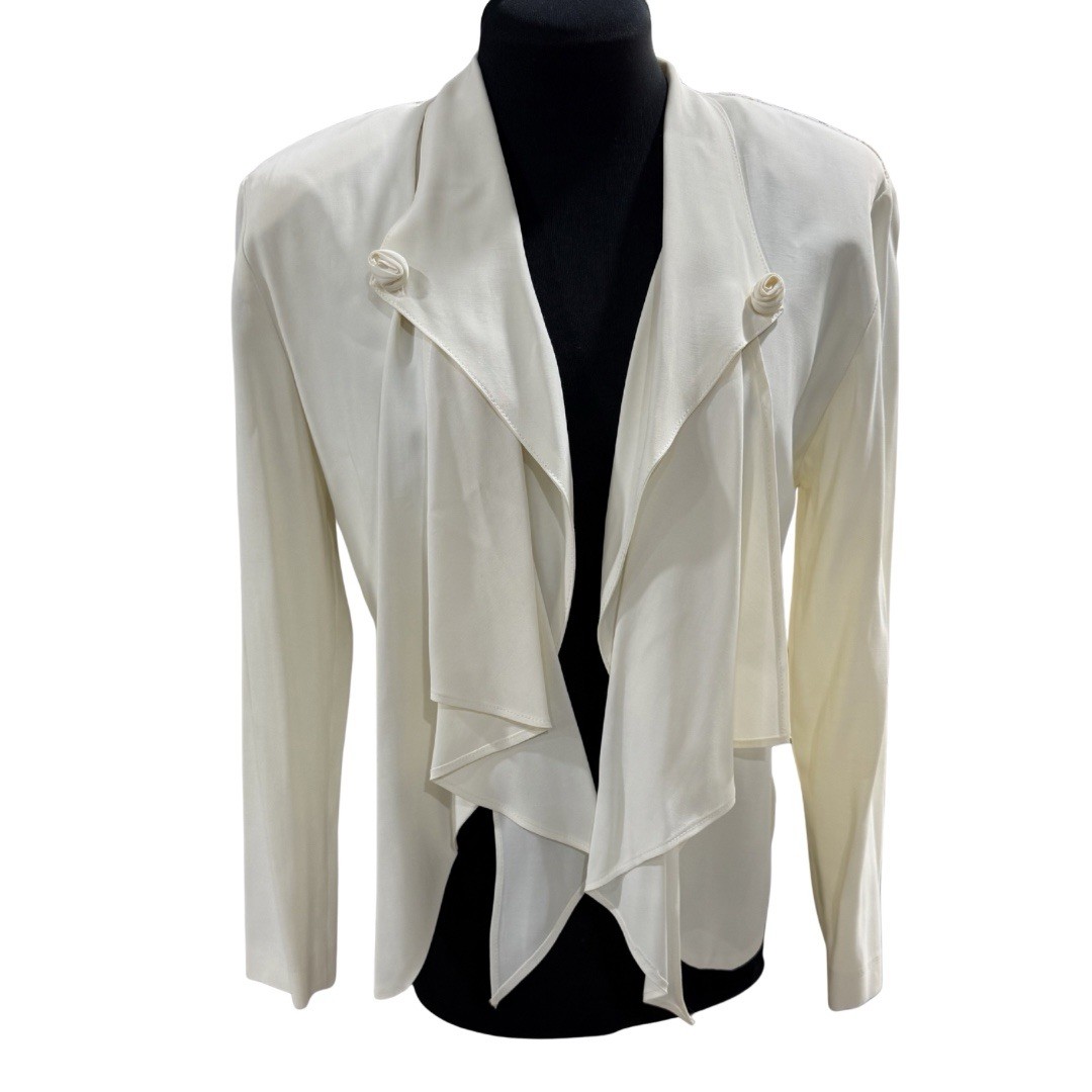 Vtg Wild Rose Jacket Battenburg Lace Back Boho Retro Fairy Ivory Nipped Waist