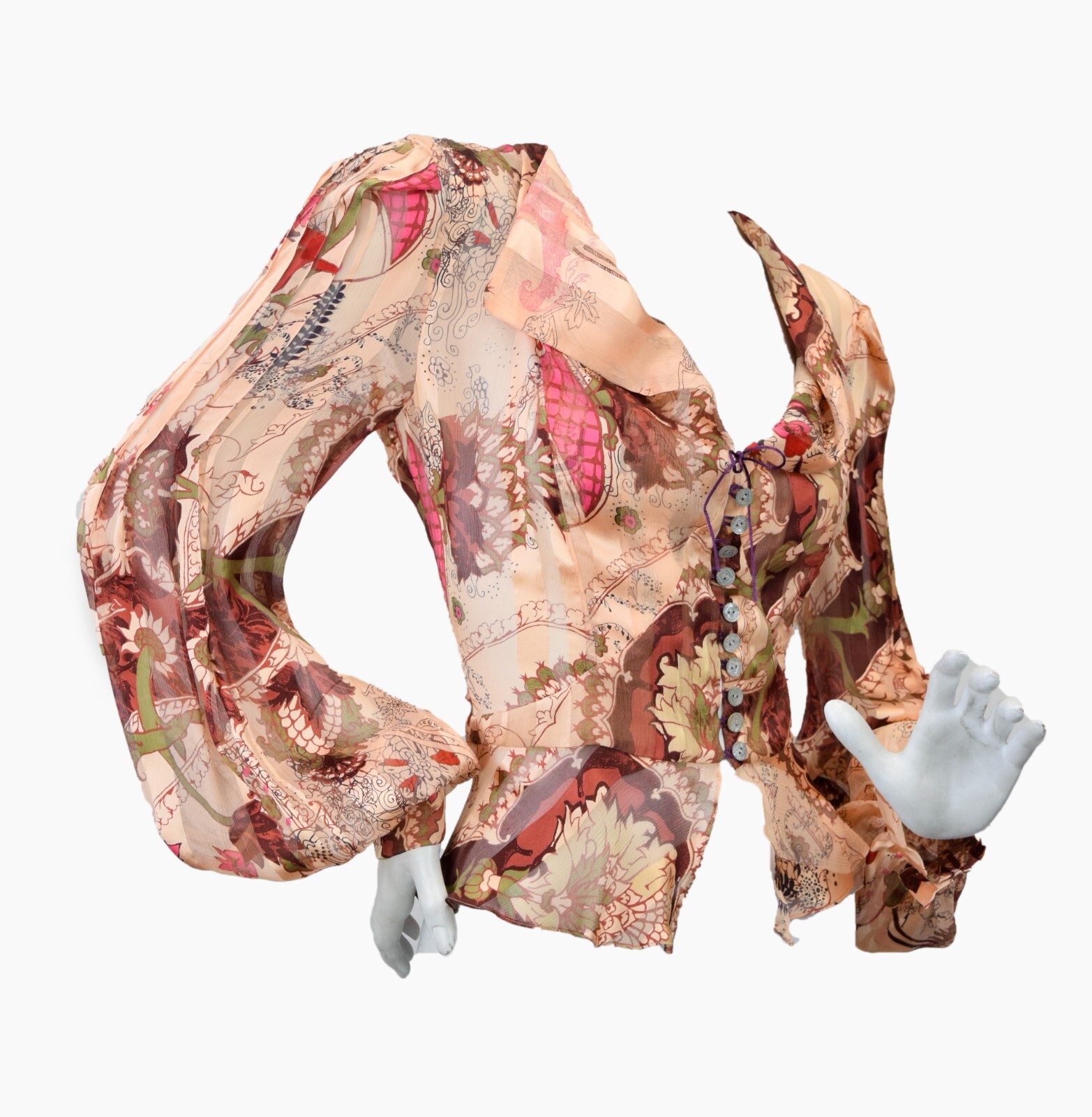 NWT Vintage CHRISTIAN LACROIX Silk Blouse 42 Beige Multicolor Batik Pattern