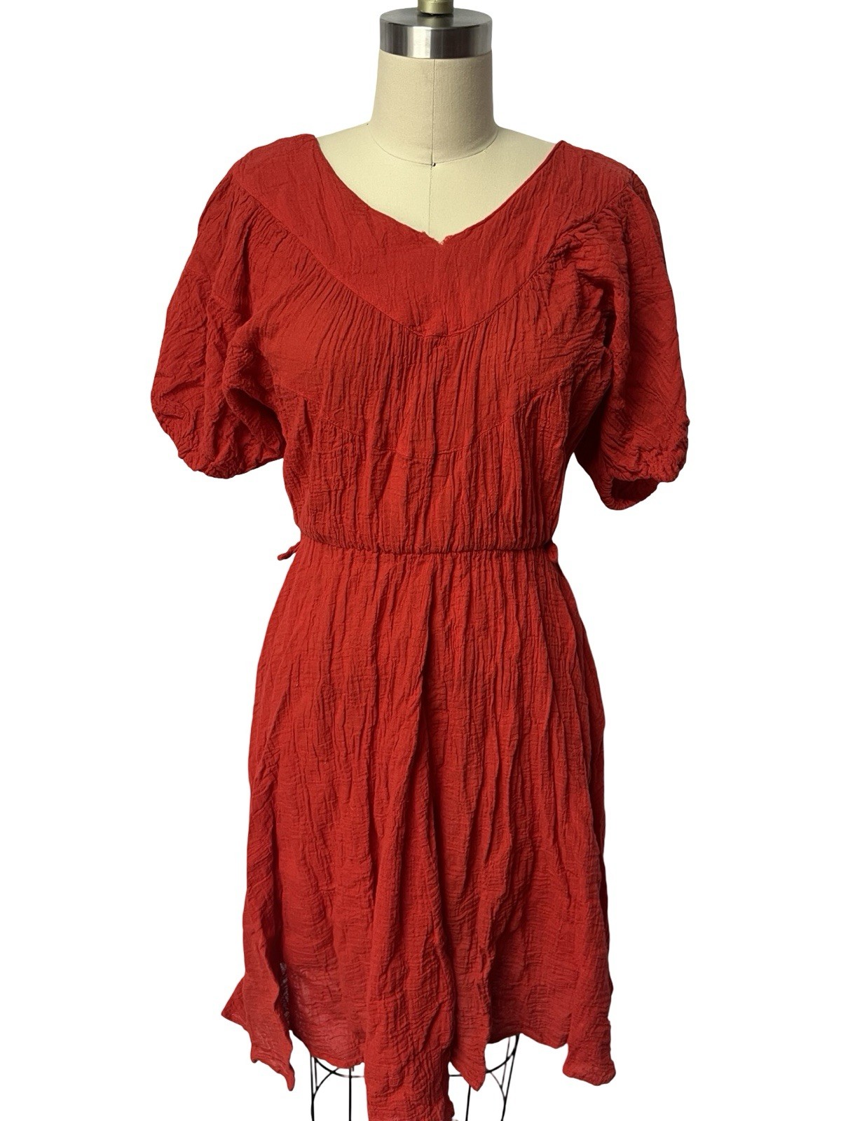 Vintage 1970&rsquo;s Red Cotton Gauze Boho Hippe Summer Dress Byer Too Sz M USA Made