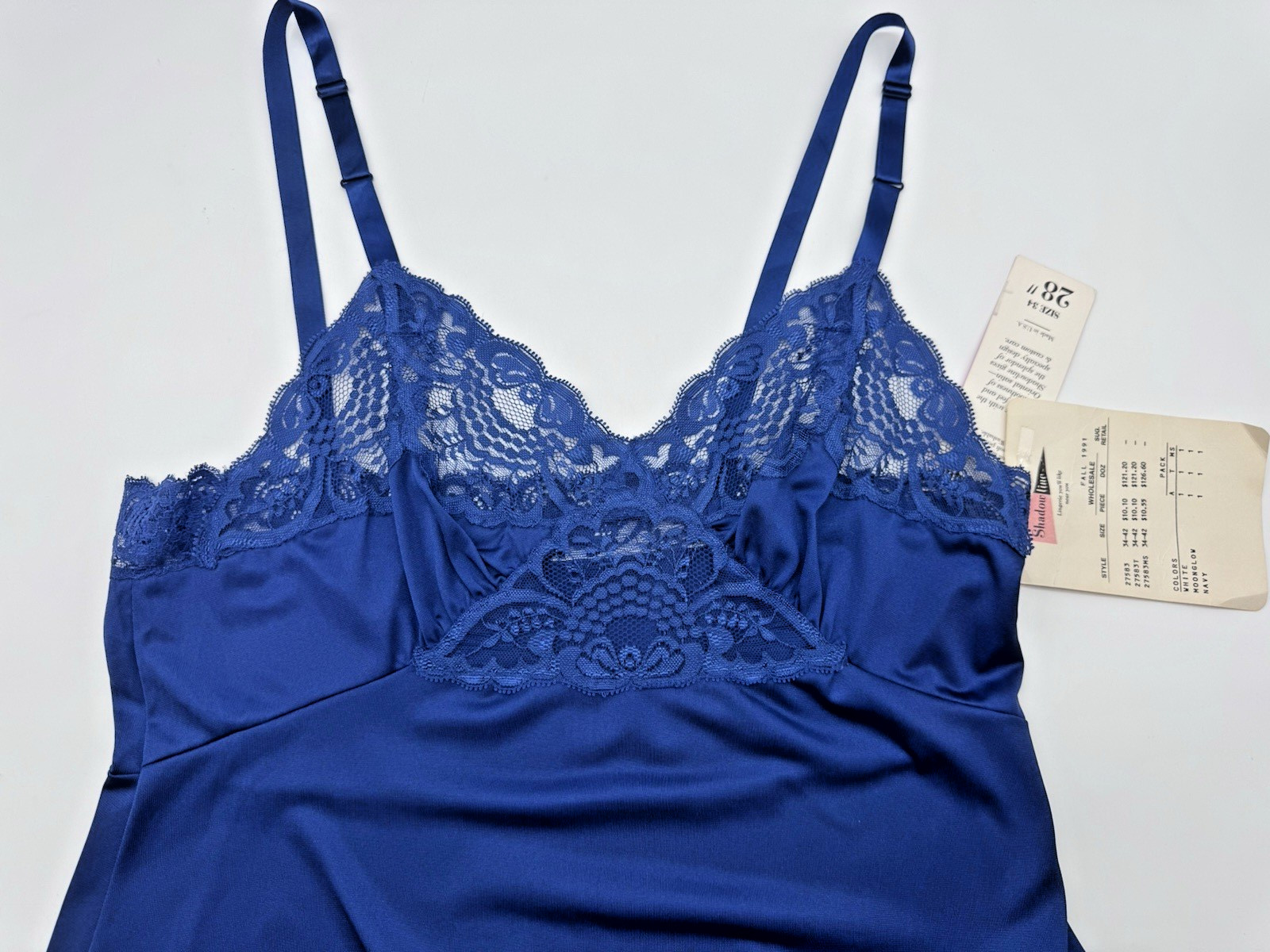 Shadowline Full Slip Blue NOS w/Orig Tags, Peek-A-Boo Bodice Lace, Sexy VTG 90&rsquo;s