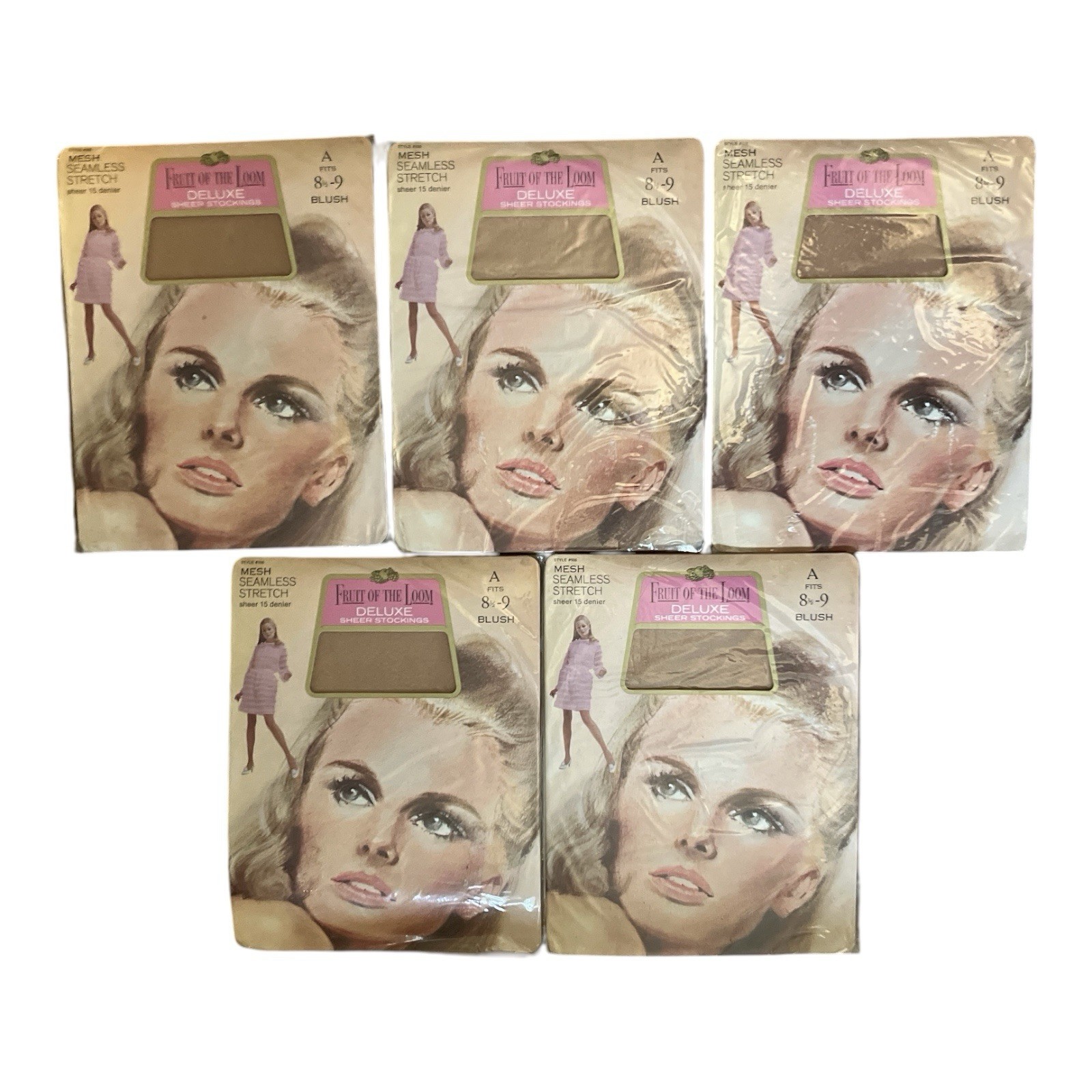 Vintage Fruit Of The Loom Nylon Stockings Blush Size 8.5-9 5 Pc Lot T6-28