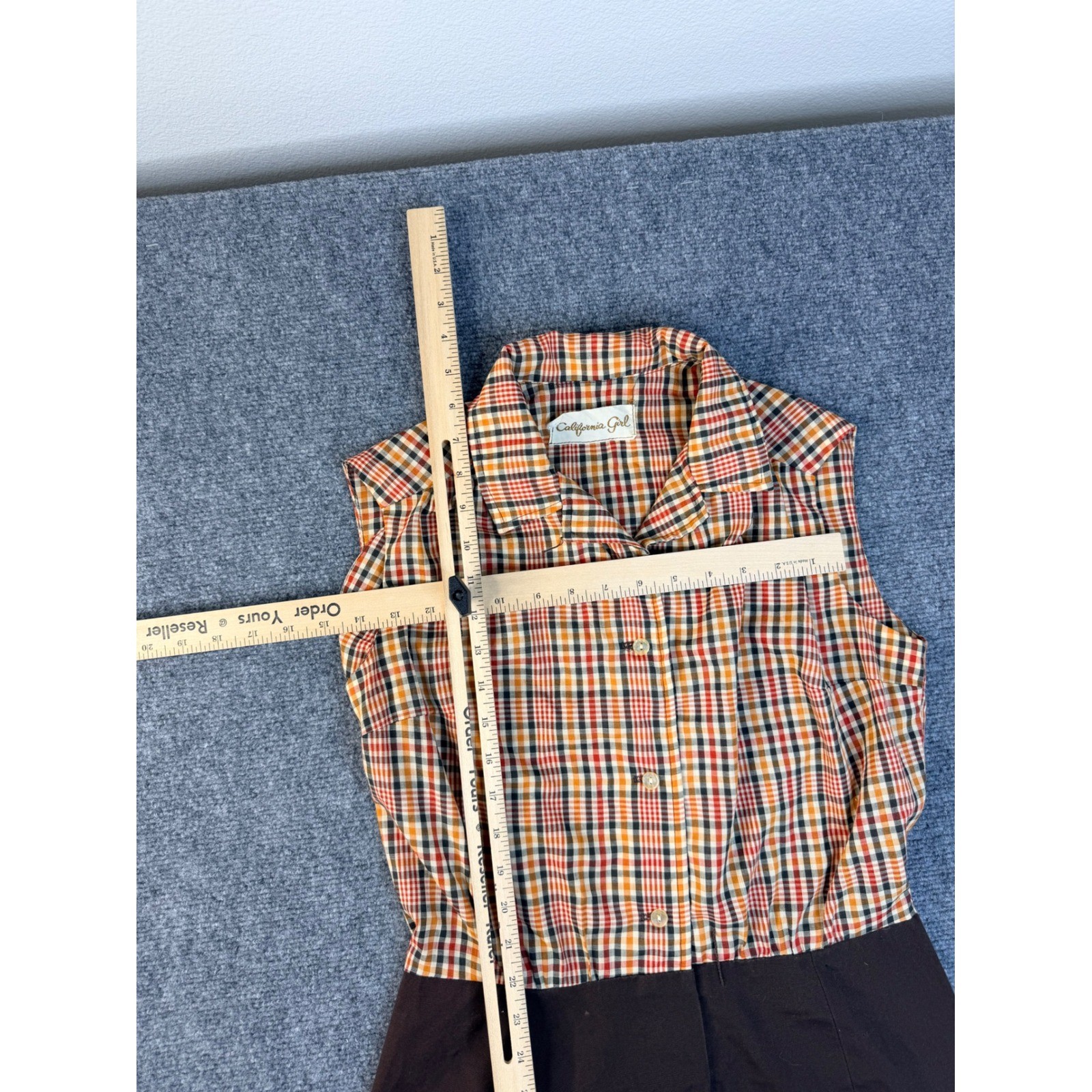 California Girl Vintage Brown Plaid Dress Suit Set Jacket 2pc Mod 70s Workwear