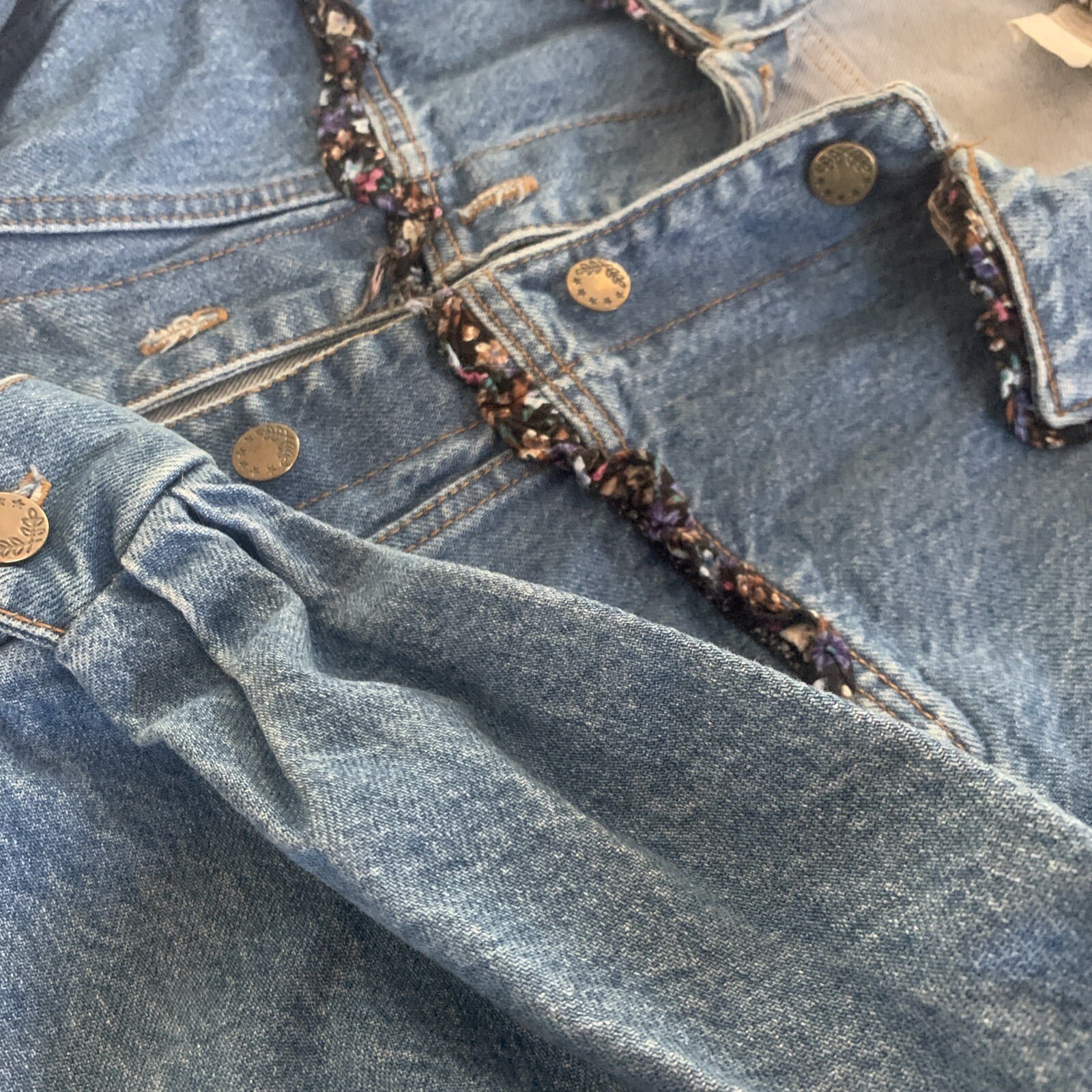 Vintage California Concepts Denim Jacket 80s 90s Romantic Ruffle Trim Crop Sz S