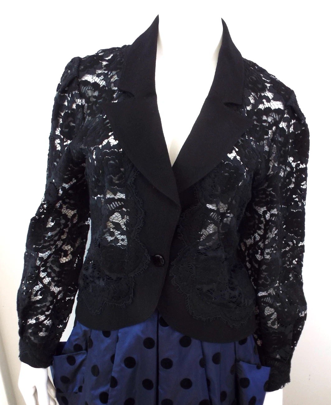 Vintage 1980s Chloé Sheer Black Lace Jacket Shirt Blouse Fitted Blazer Top Chloe