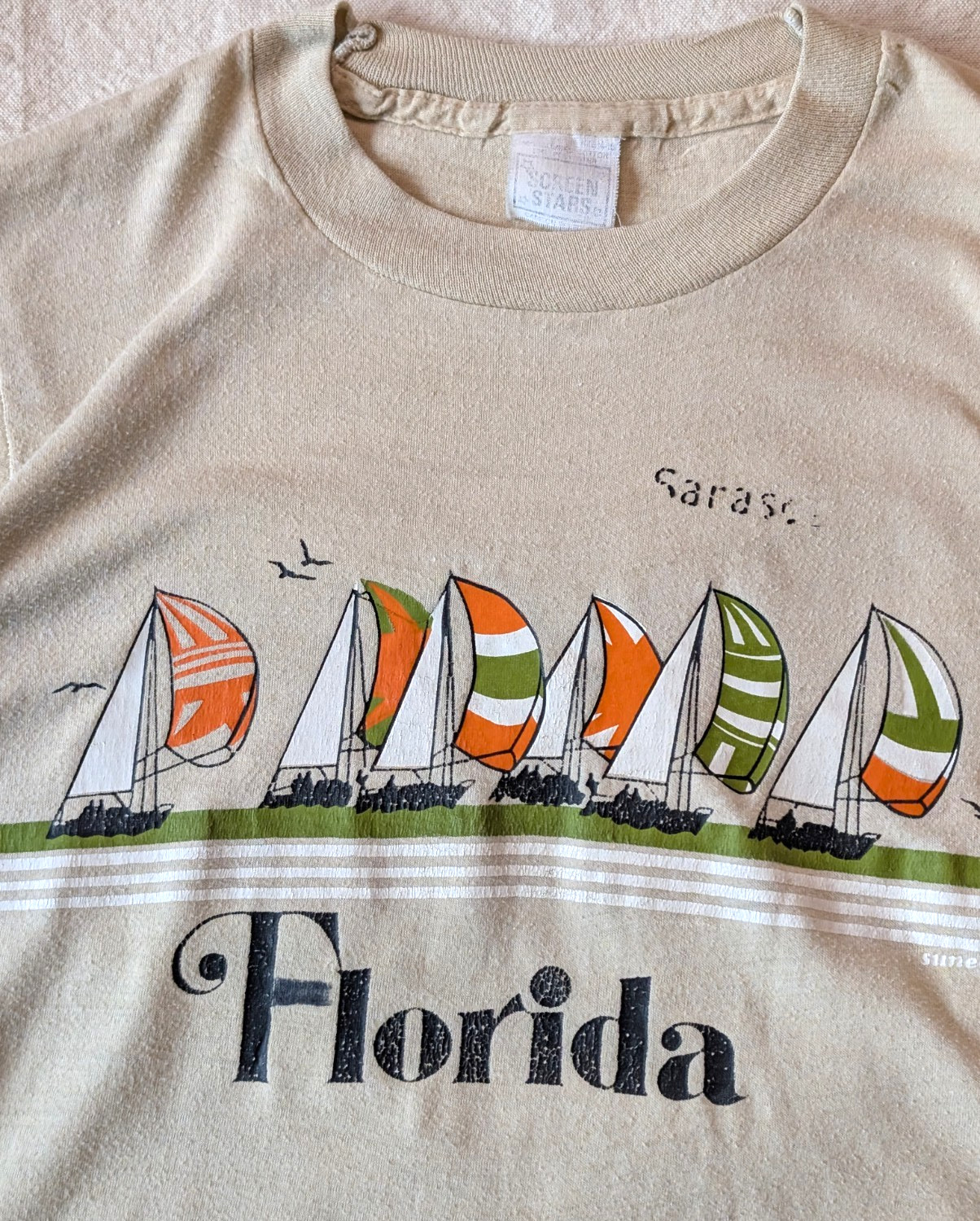 Screen Stars Vintage 80s Super Faded Florida Graphic Single Stitch Tee Small