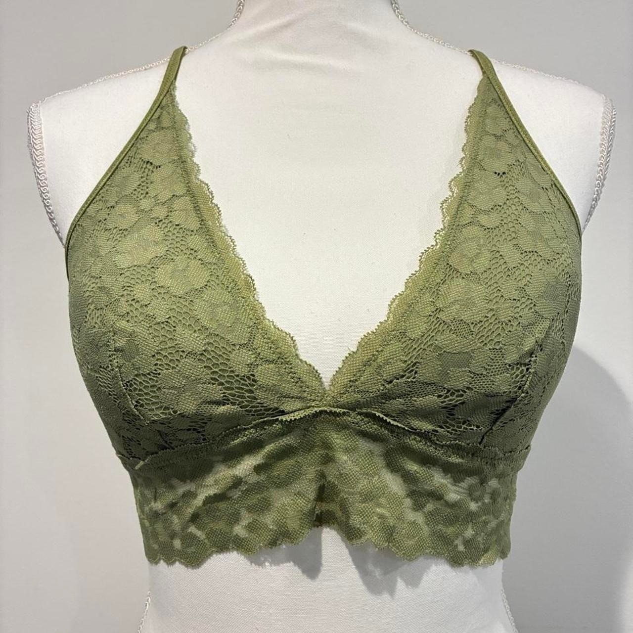 Aerie Olive Green Lace Longline Bralette Size Medium Racerback Coquette Boho