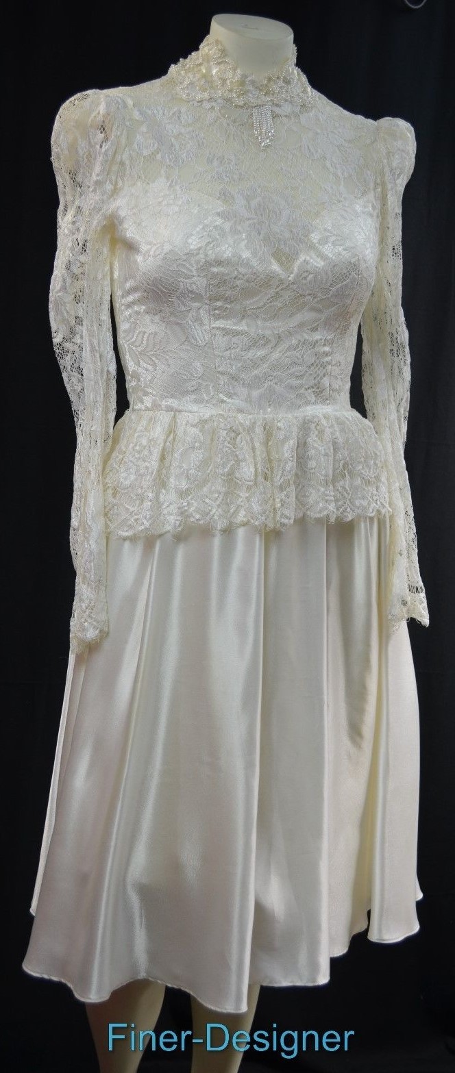 House of Bianchi Ivory Wedding Ball gown lace bridal Victorian dress 8 S M VTG