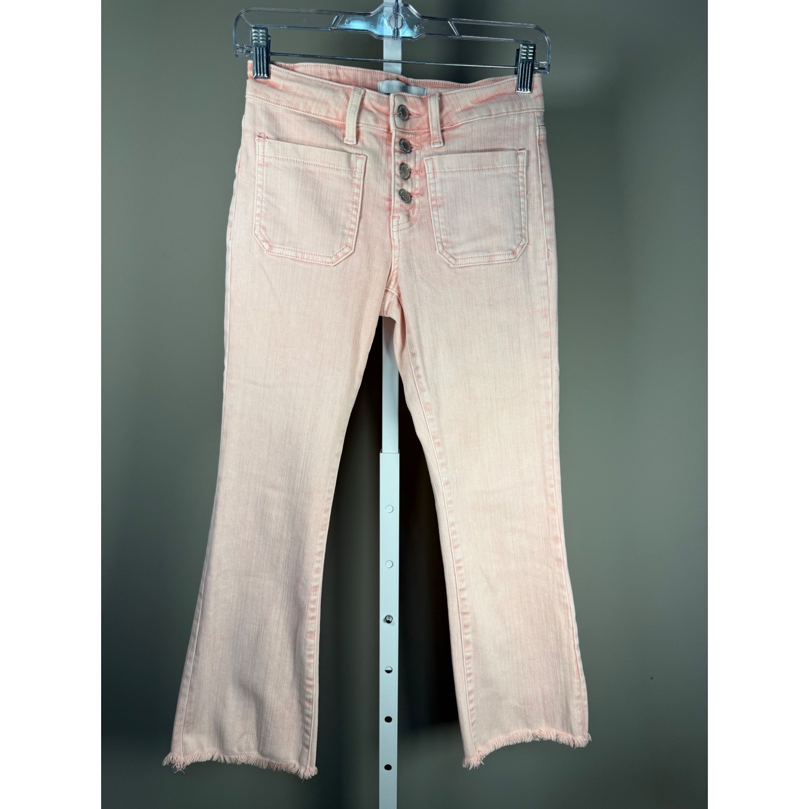 Vervet Pink Cropped Jeans Button Fly Patch Pocket Raw Hem Barbiecore 24